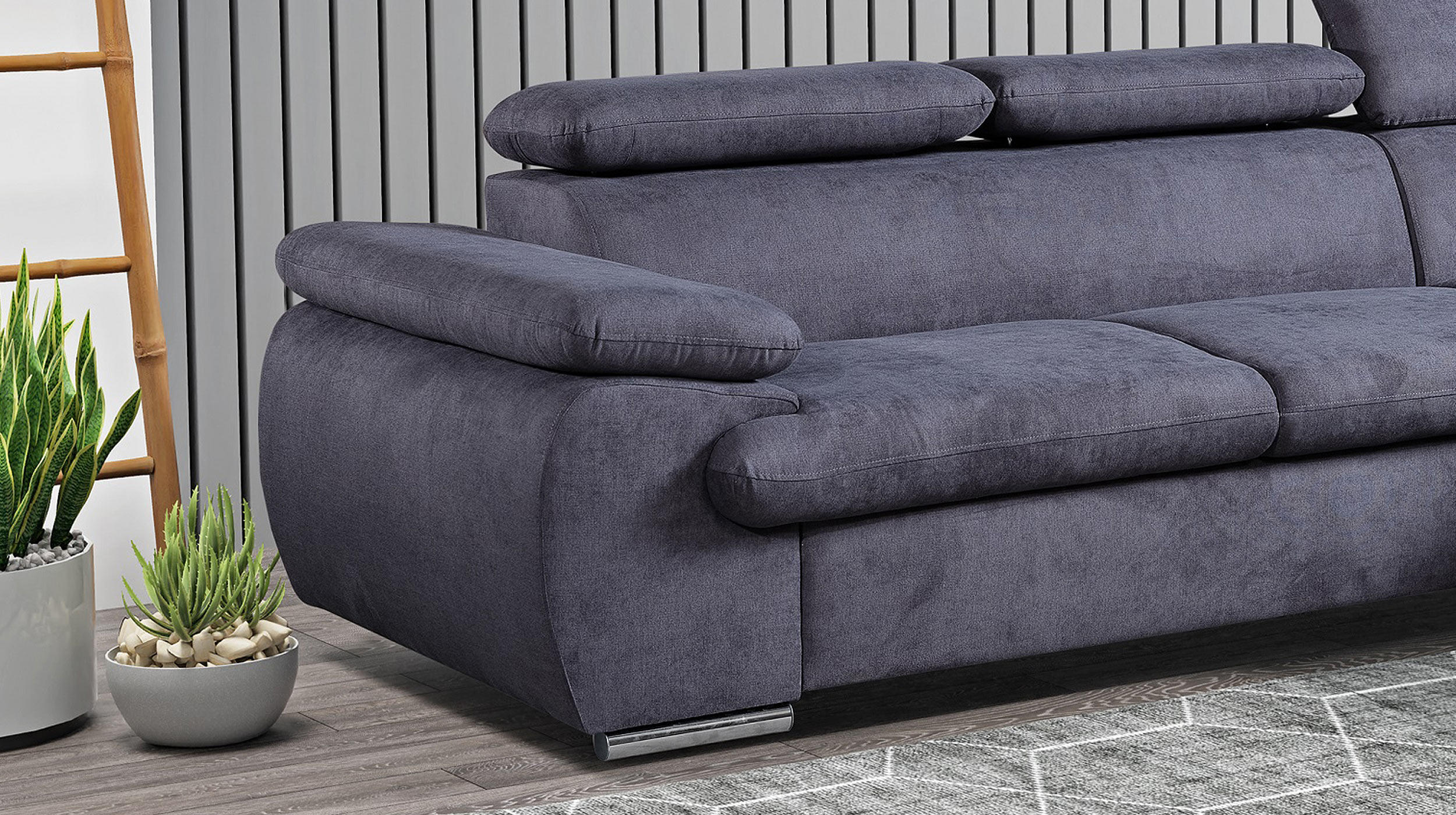 Ecksofa mit Schlaffunktion grau Bettkasten 284 x 196 cm - COAL