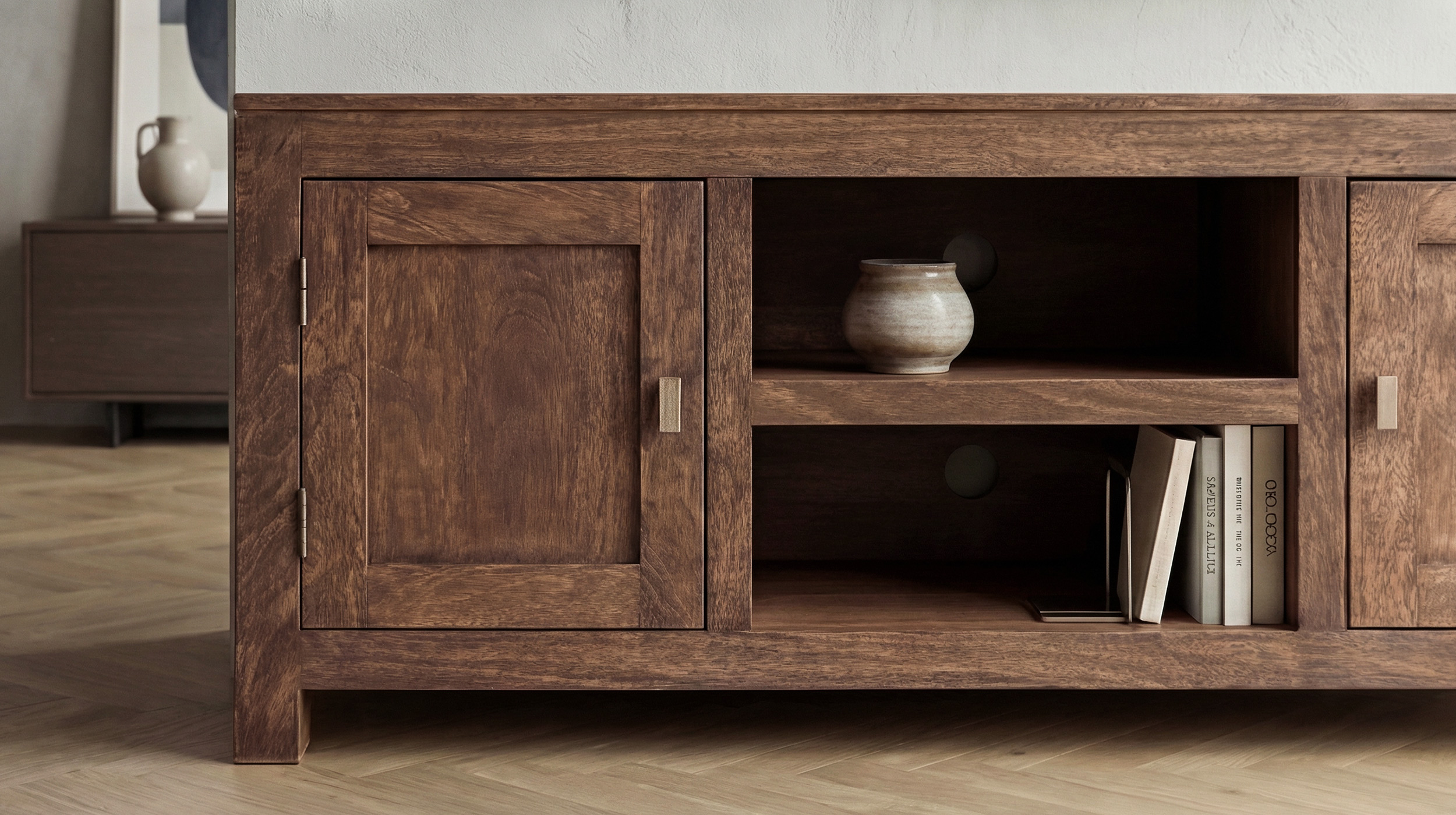 TV-Lowboard Mango massiv gebeizt montiert 145 cm - MANGALA