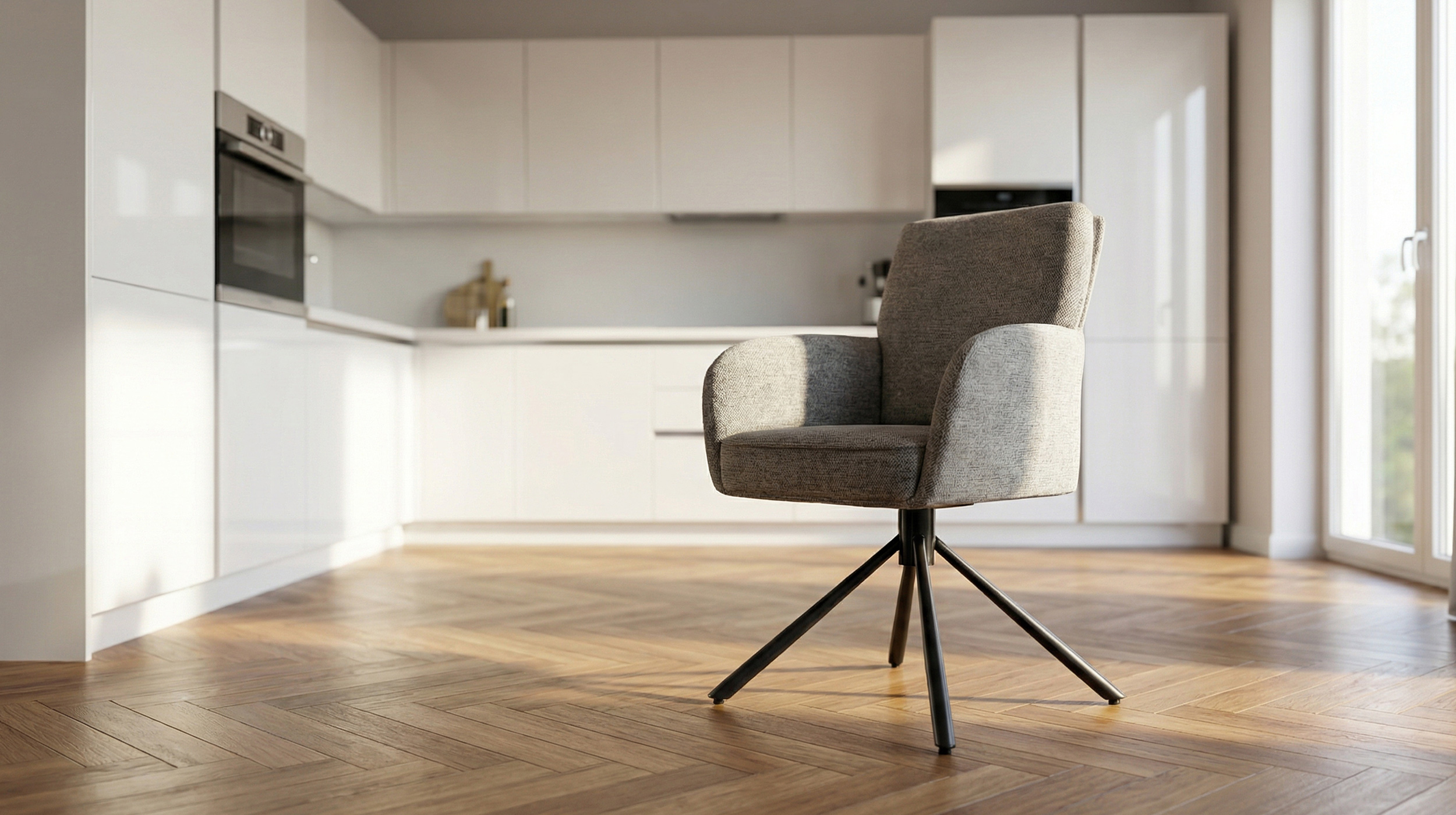 Armlehnstuhl grau Webstoff Drehstuhl Taschenfederkern - JÖRDIS