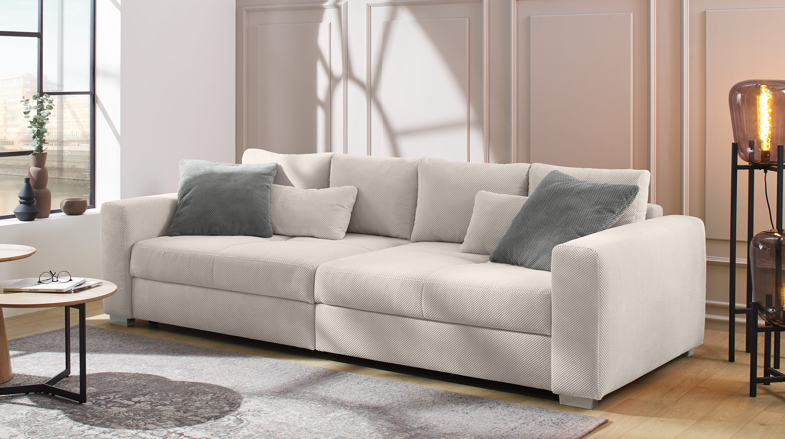 Big Sofa Cord mit Federkern beige 287 cm - MARA