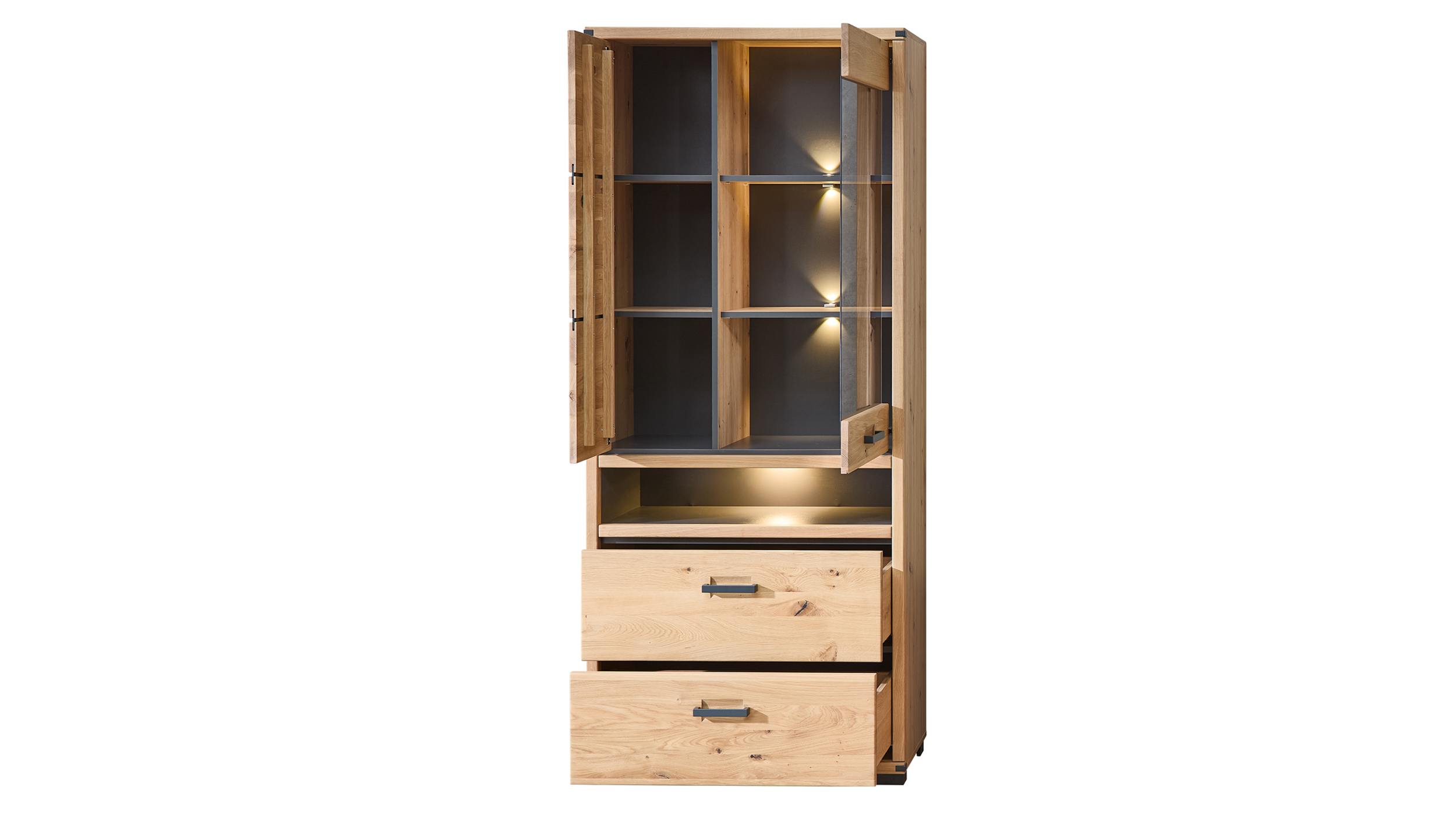 Vitrine mit Beleuchtung Wildeiche teilmassiv Breite 85 cm - CATANIA