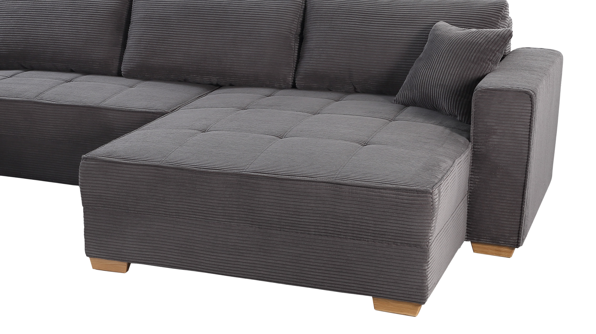 Wohnlandschaft Schlaffunktion Cord grau Bettkasten 379 cm - ALBA