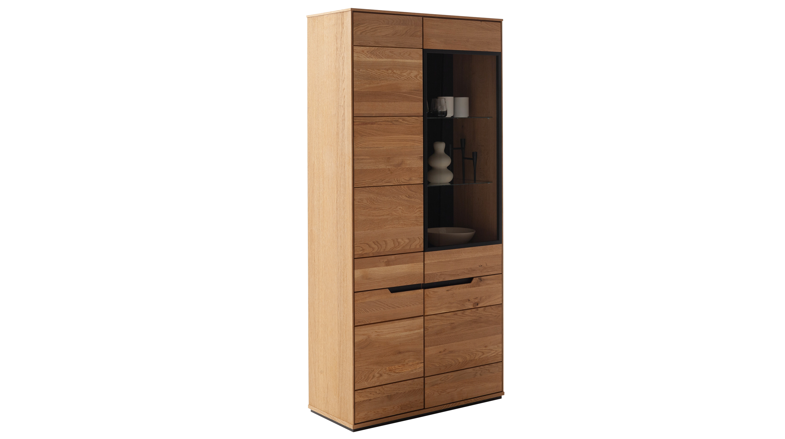 Vitrine mit Glastür Wildeiche teilmassiv geölt Breite 93 cm - ARAYA