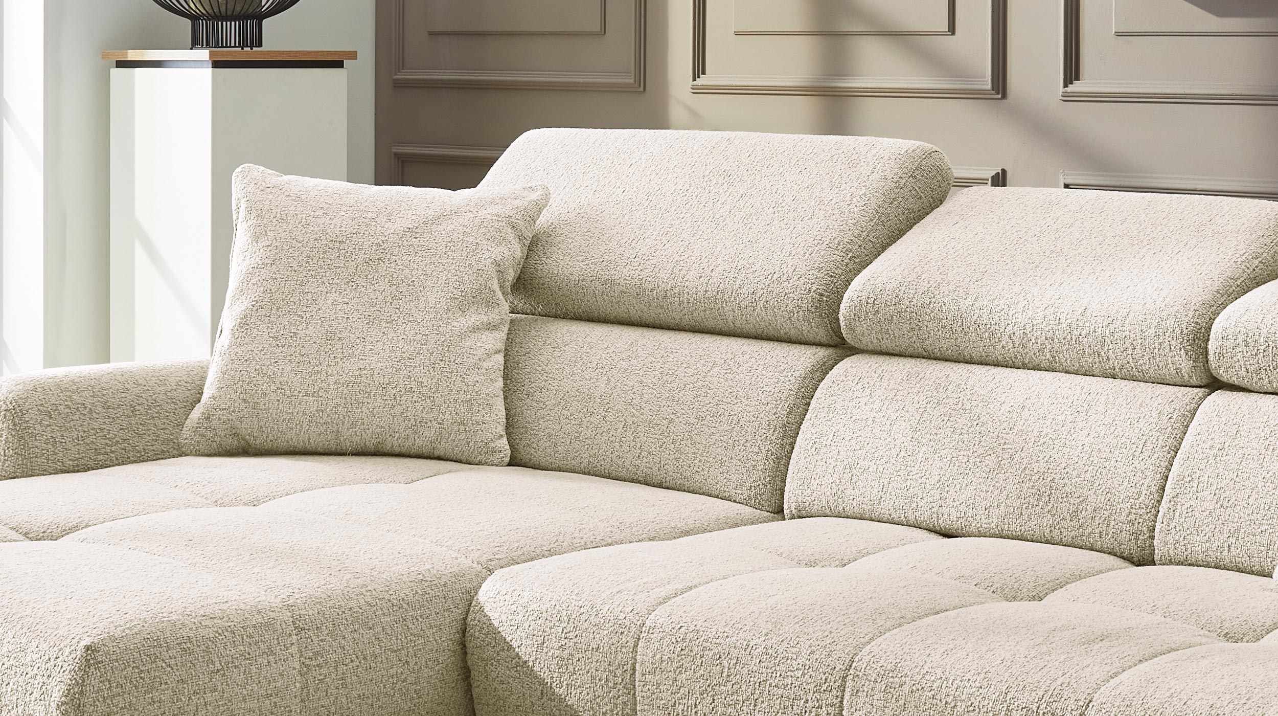 Ecksofa elektrisch ausfahrbar beige 270 cm - MOVE
