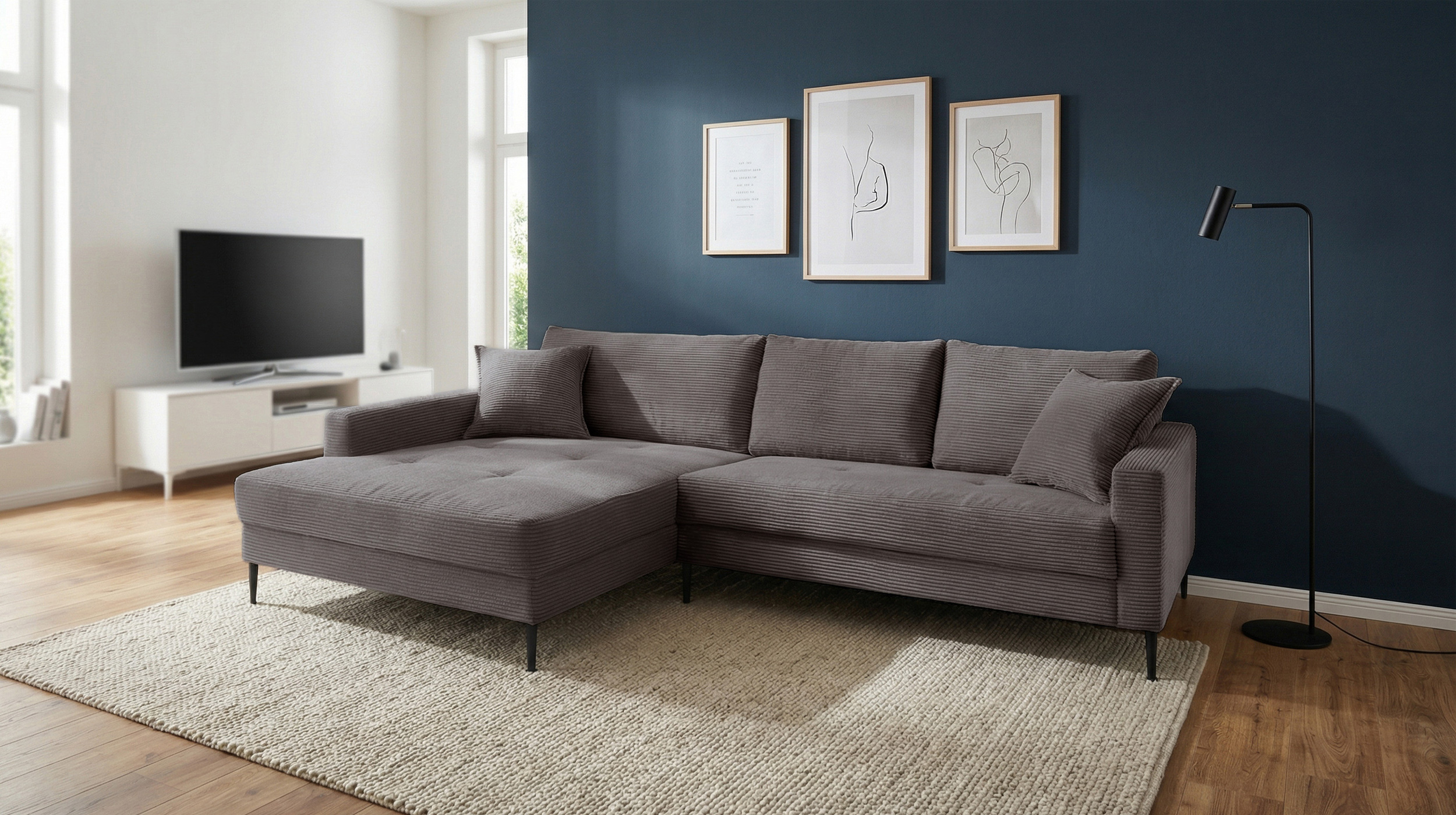 Ecksofa Cord grau 276 x 173 cm - OT links - SUMMER