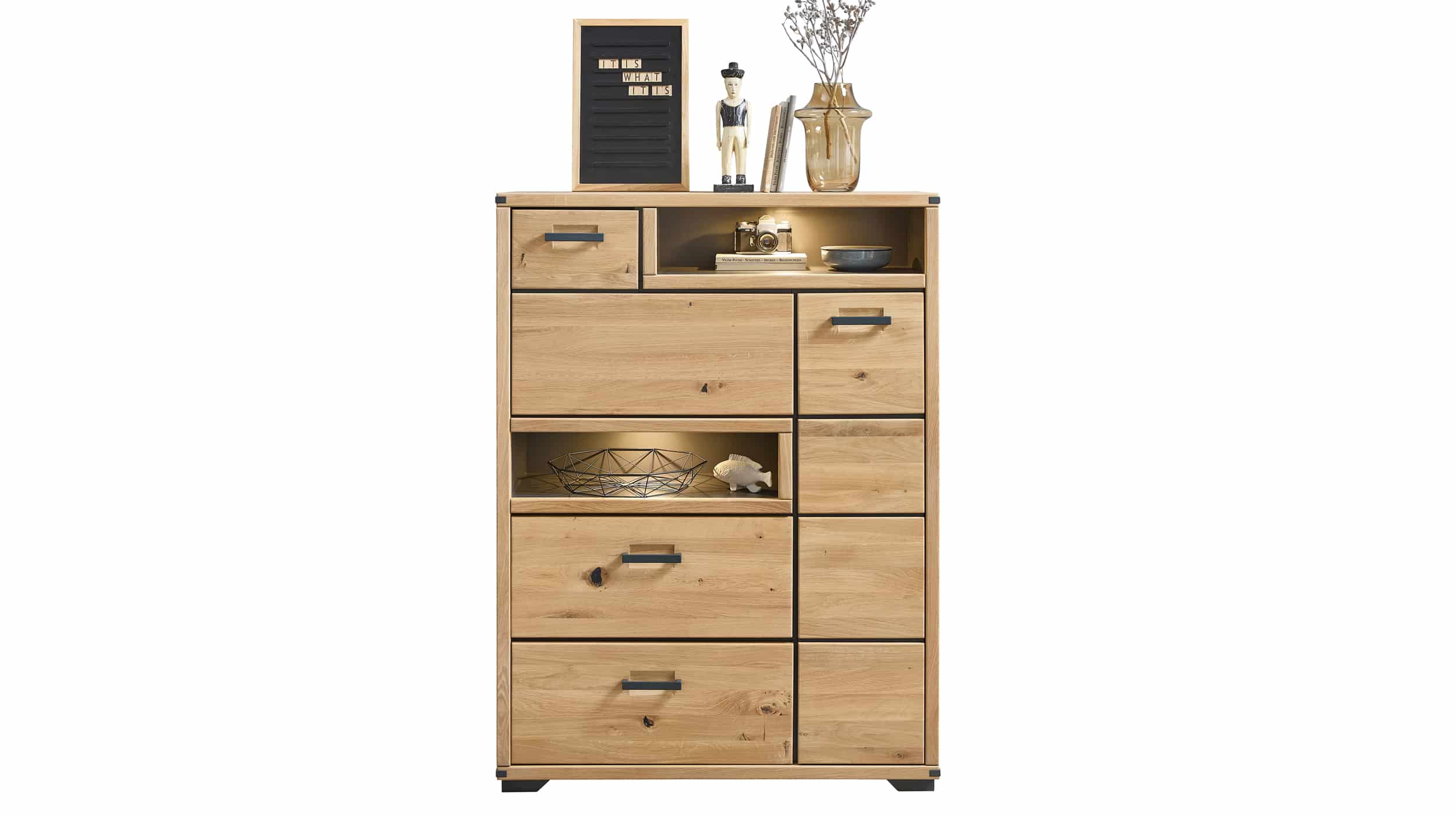 Highboard mit Beleuchtung - Wildeiche - 105 cm - CATANIA