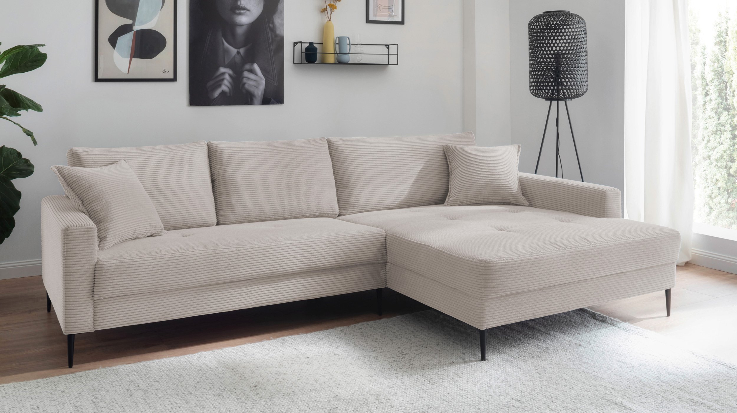 Ecksofa Cord hellgrau 276 x 173 cm - SUMMER