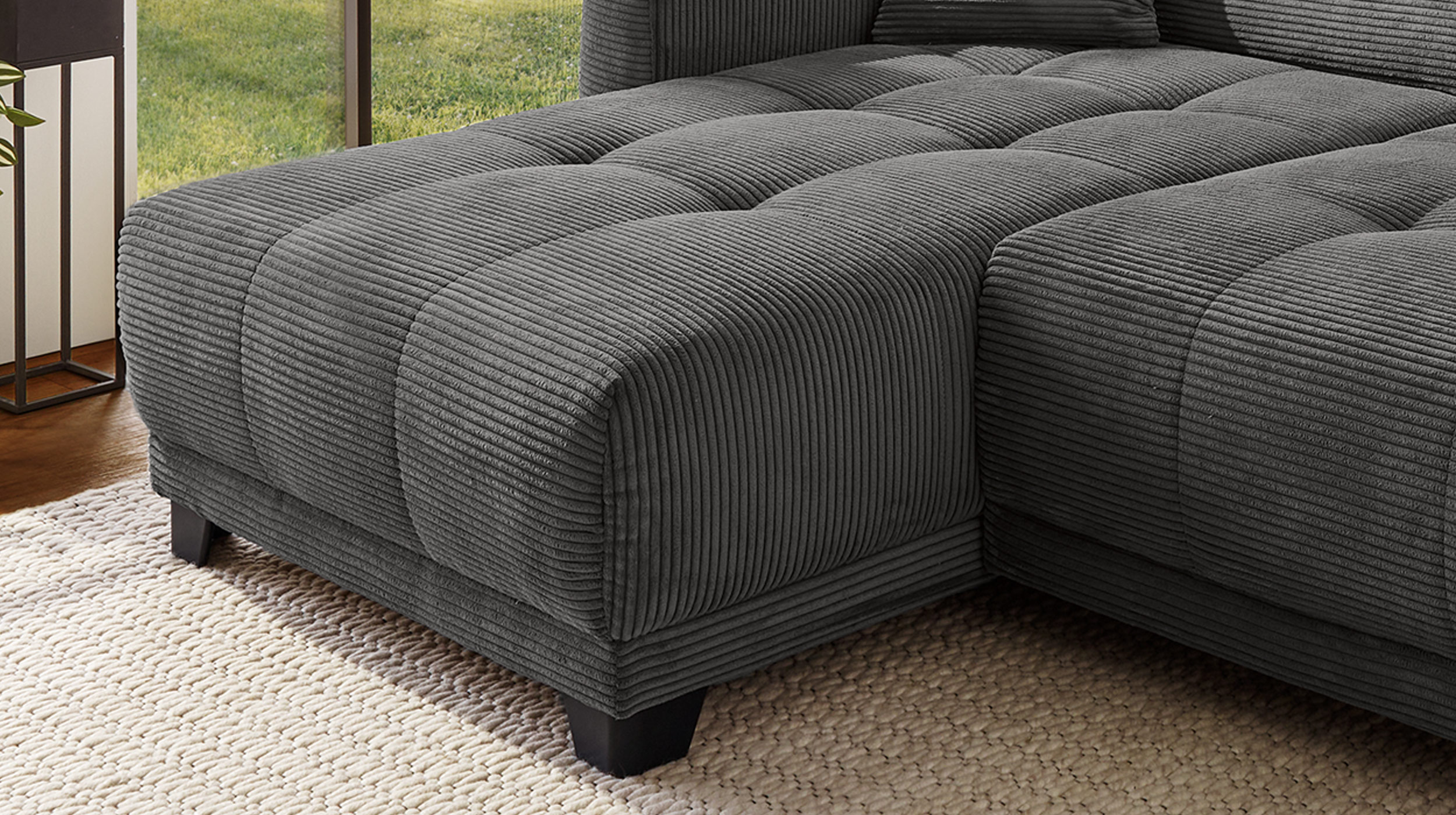 Ecksofa Cord grau 263 cm elektrisch ausfahrbar - CREMONA