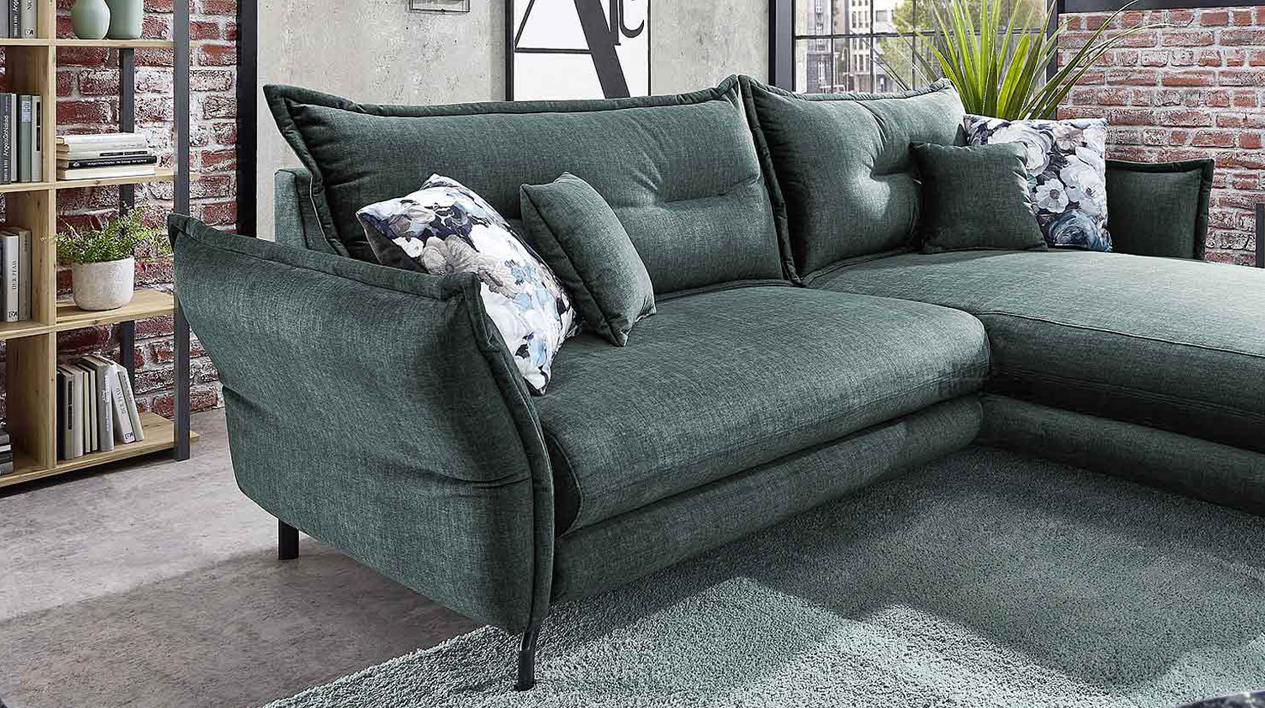 Ecksofa blau 255 x 180 cm - verstellbare Armlehnen - LAVA