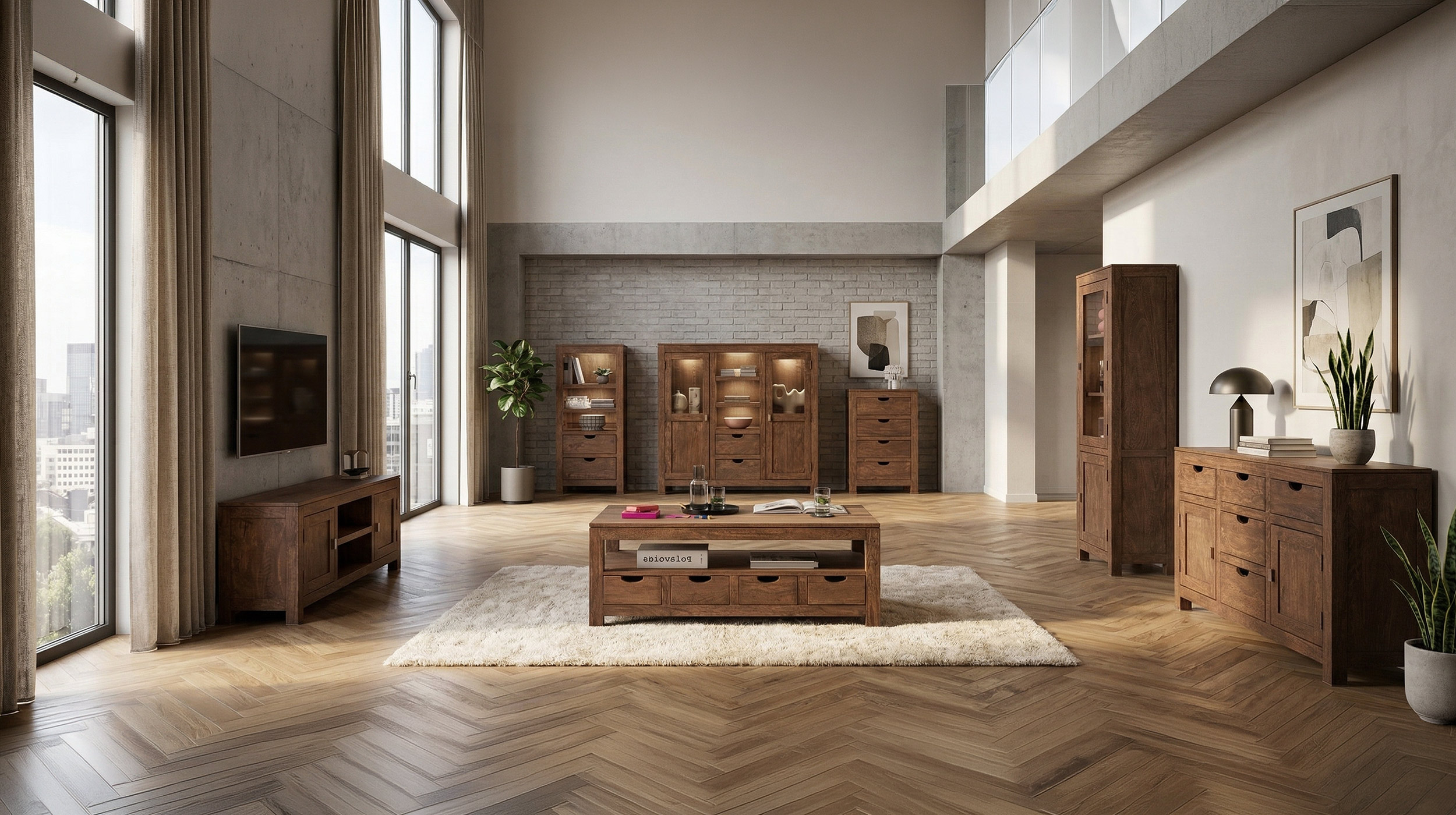 Couchtisch 120 cm Mango massiv gebeizt - montiert - MANGALA