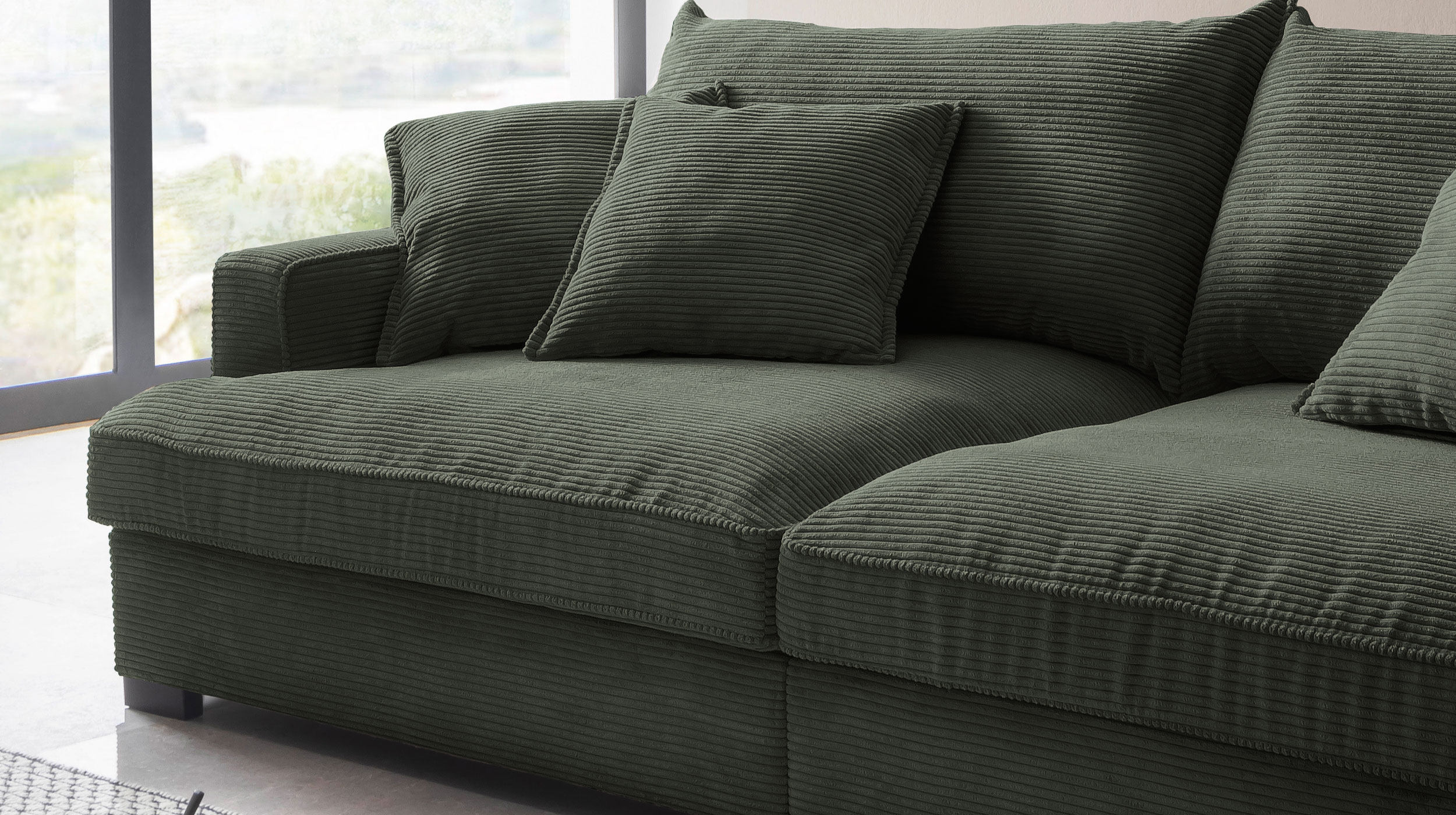 Big Sofa Cord grün - 242 cm - Nosagunterfederung - TRIBECCA 