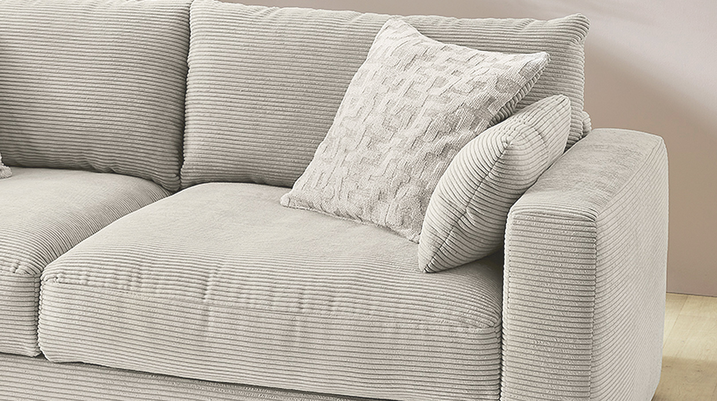 Big Sofa Cord grau-beige - 241 cm Federkernpolsterung - MILEY