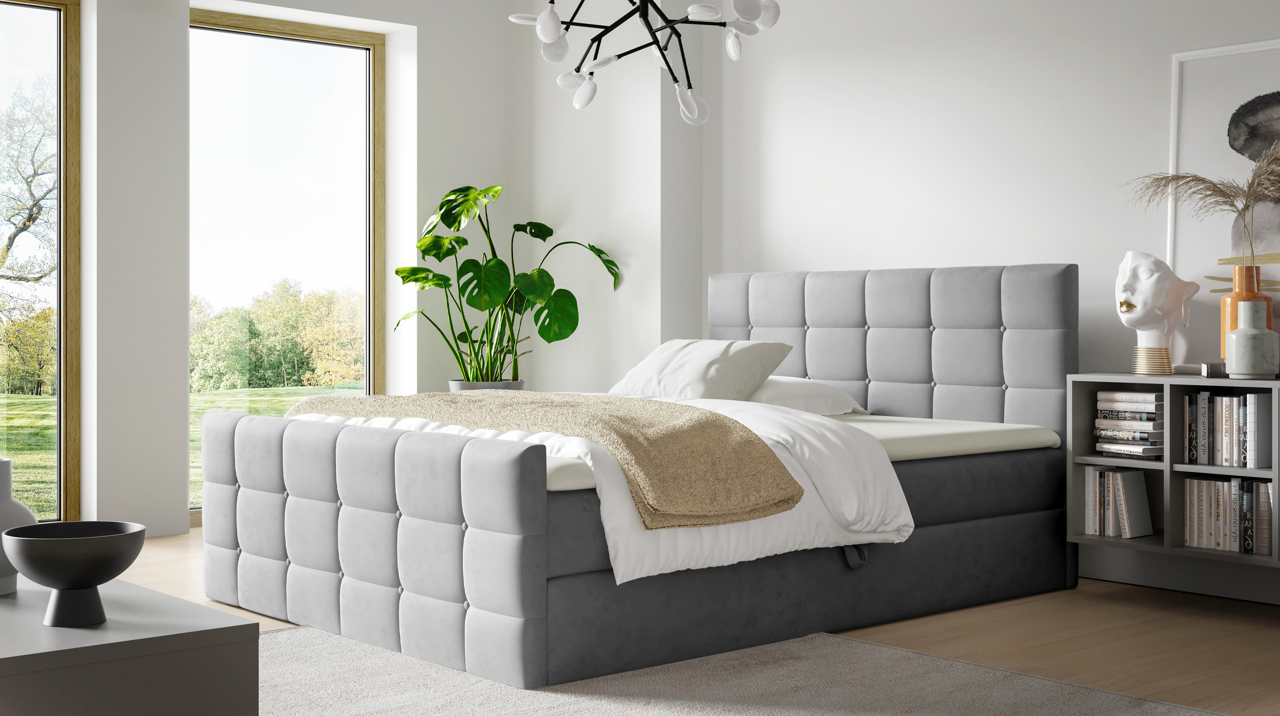 Boxbett 180 x 200 cm mit Bettkasten grau Samtbezug - BERLIN