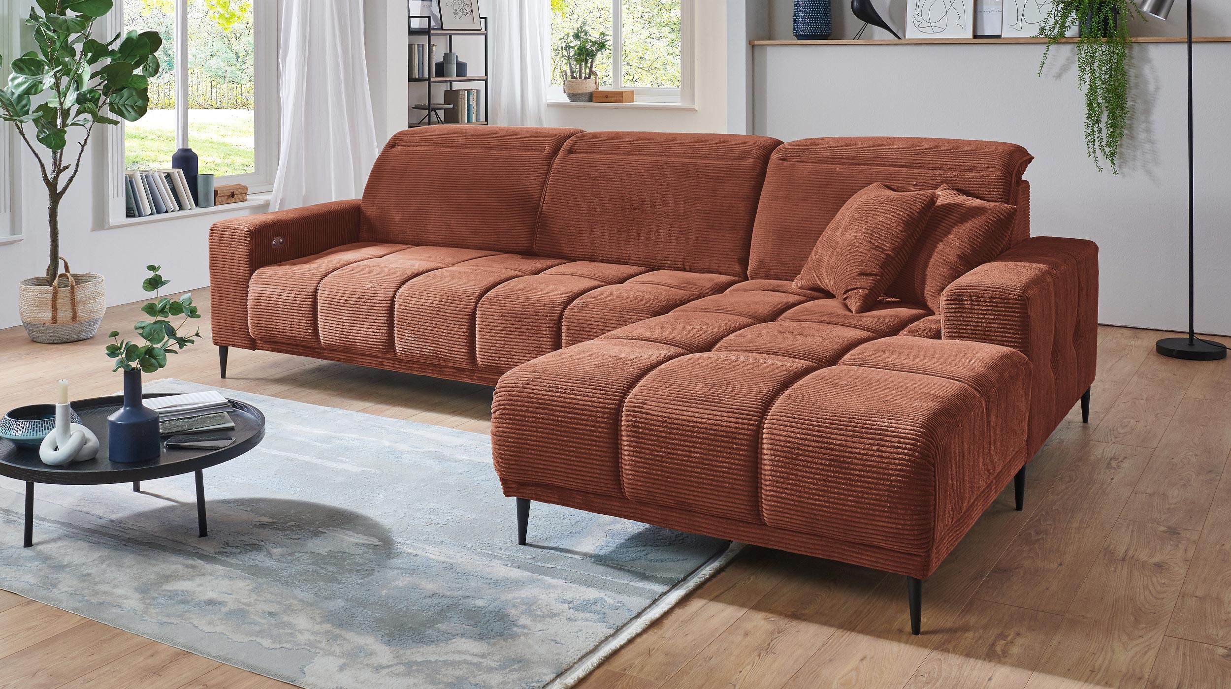 Ecksofa Cord rost ausziehbar - Sitztiefenverstellung 286 cm - OT rechts - MARISOL