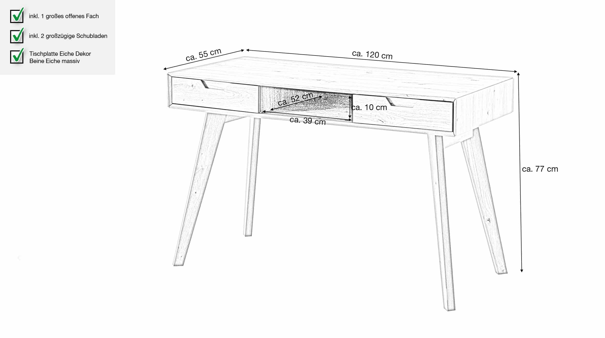Schreibtisch Eiche teilmassiv - 120 cm - HELSING