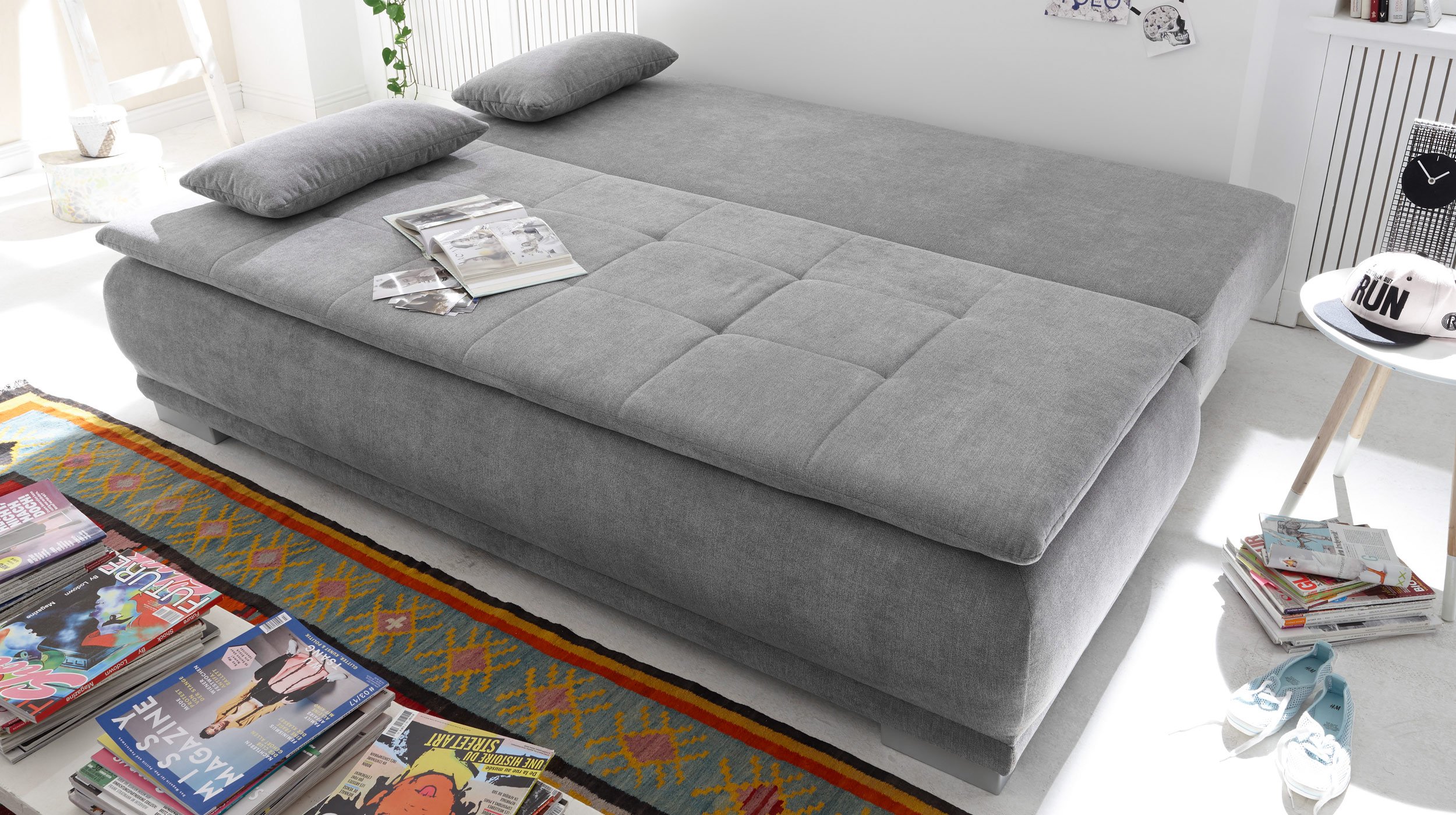 Schlafsofa grau -Topper - Bettkasten 208 x 105 cm - LUIGI