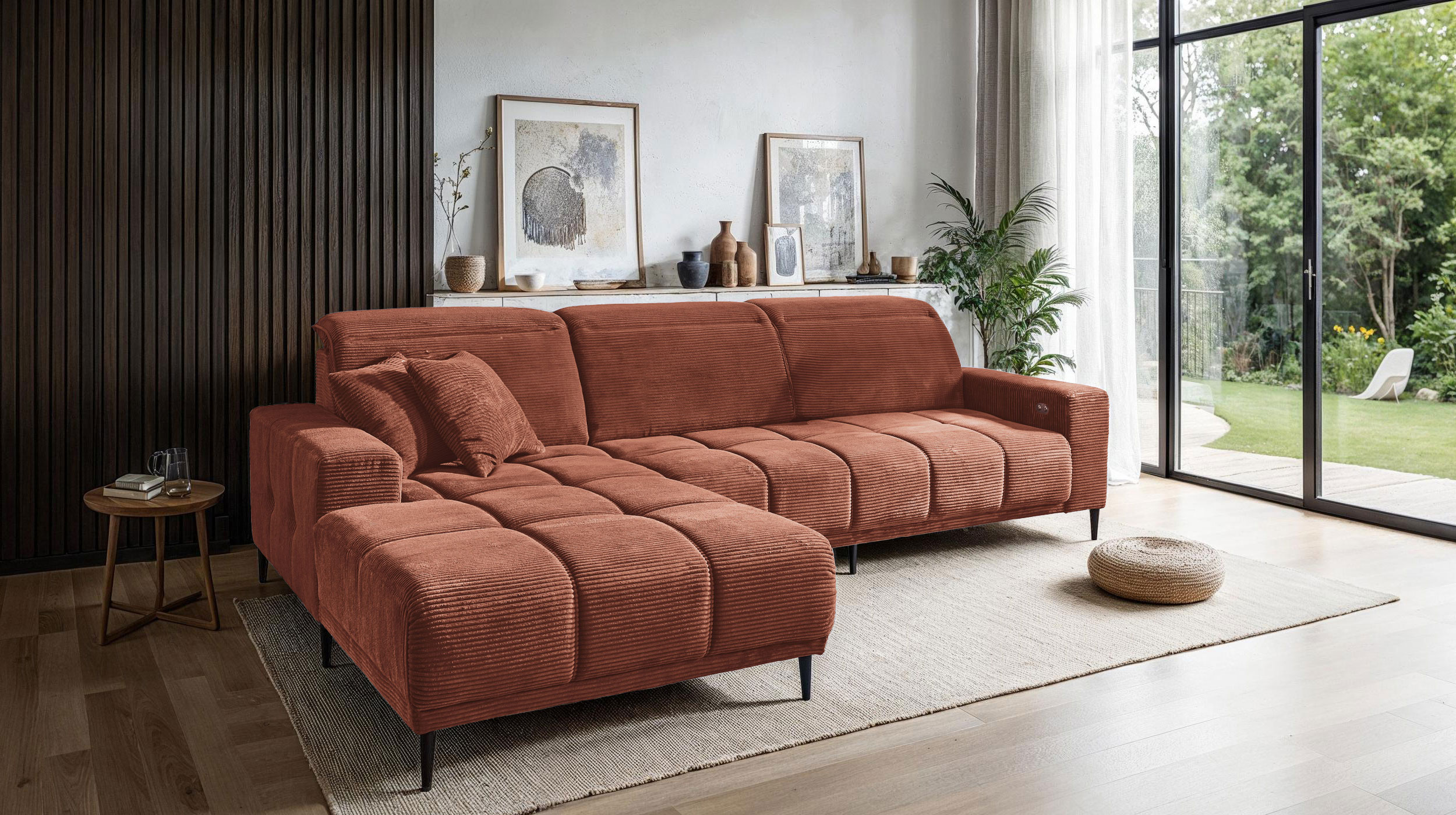 Ecksofa Cord rost ausziehbar - Sitztiefenverstellung 286 cm - OT links - MARISOL