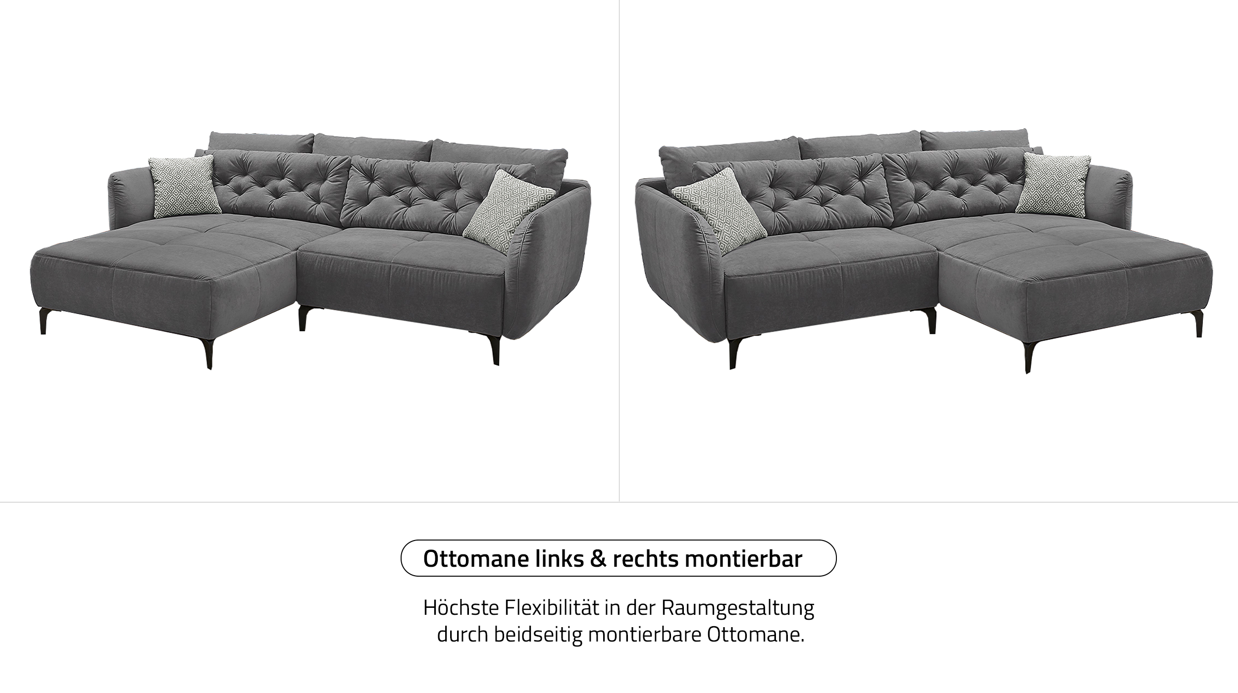 Ecksofa grau Veloursbezug 251 x 186 cm - SALO