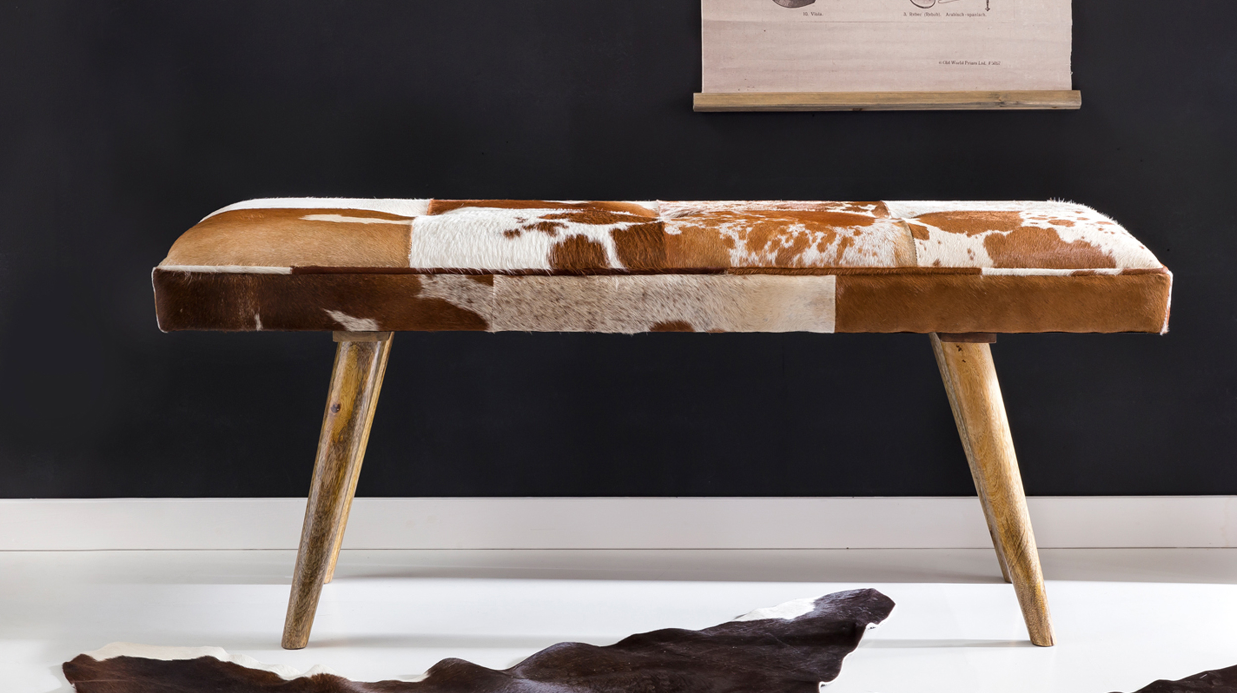 Sitzbank 120 cm echtes Leder Mango massiv lackiert - VIDAR