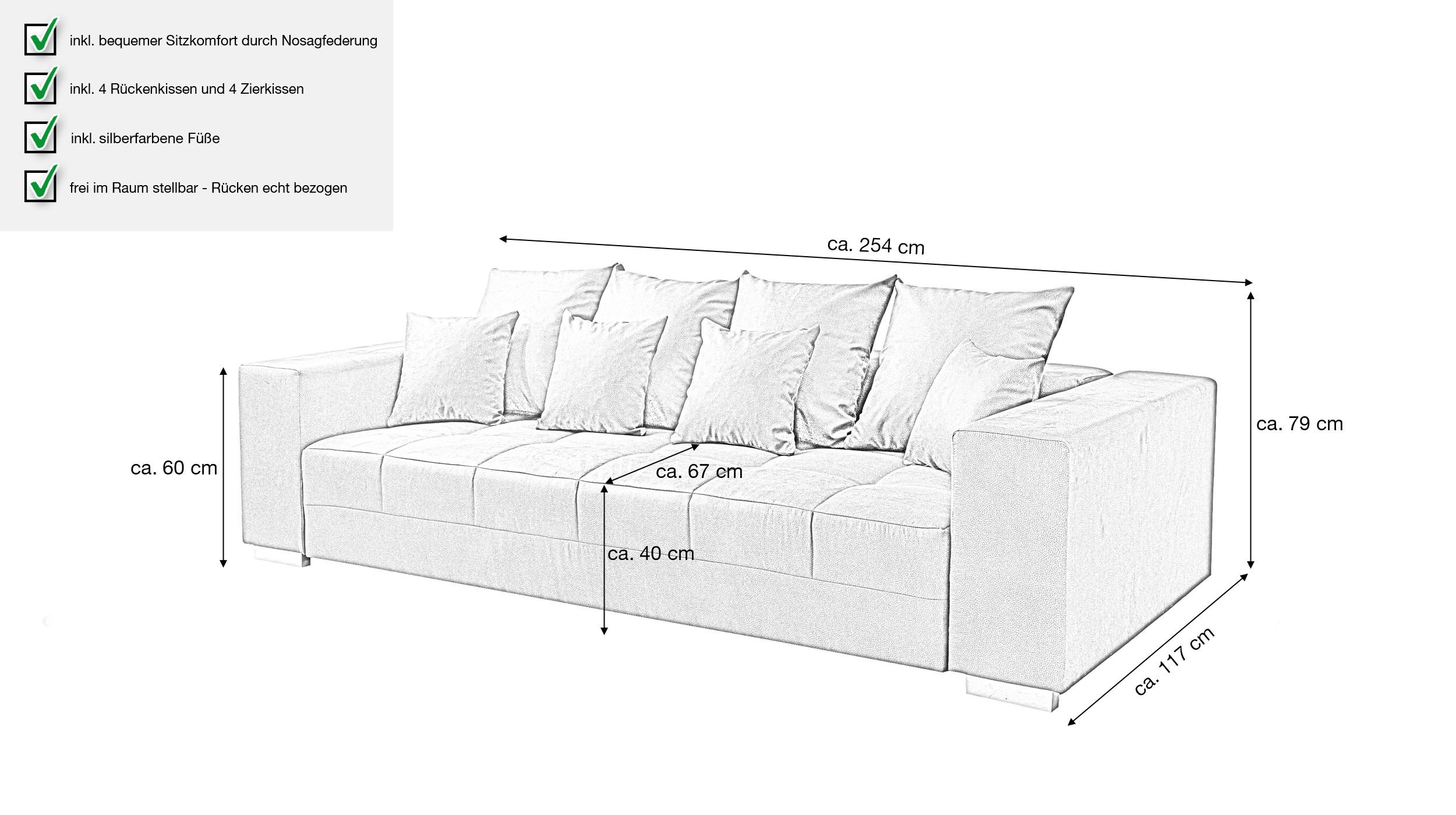 Big Sofa grau Vintage - Microfaser - 254 cm - BORNEO