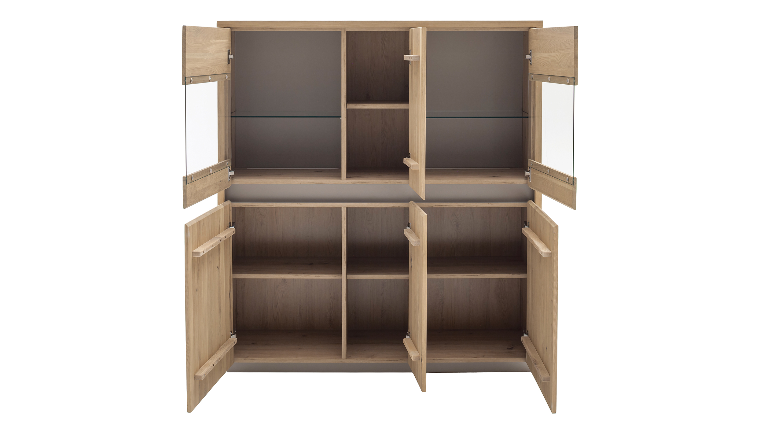 Highboard mit 2 Glastüren Kristalleiche massiv geölt 136 cm - LARVIK
