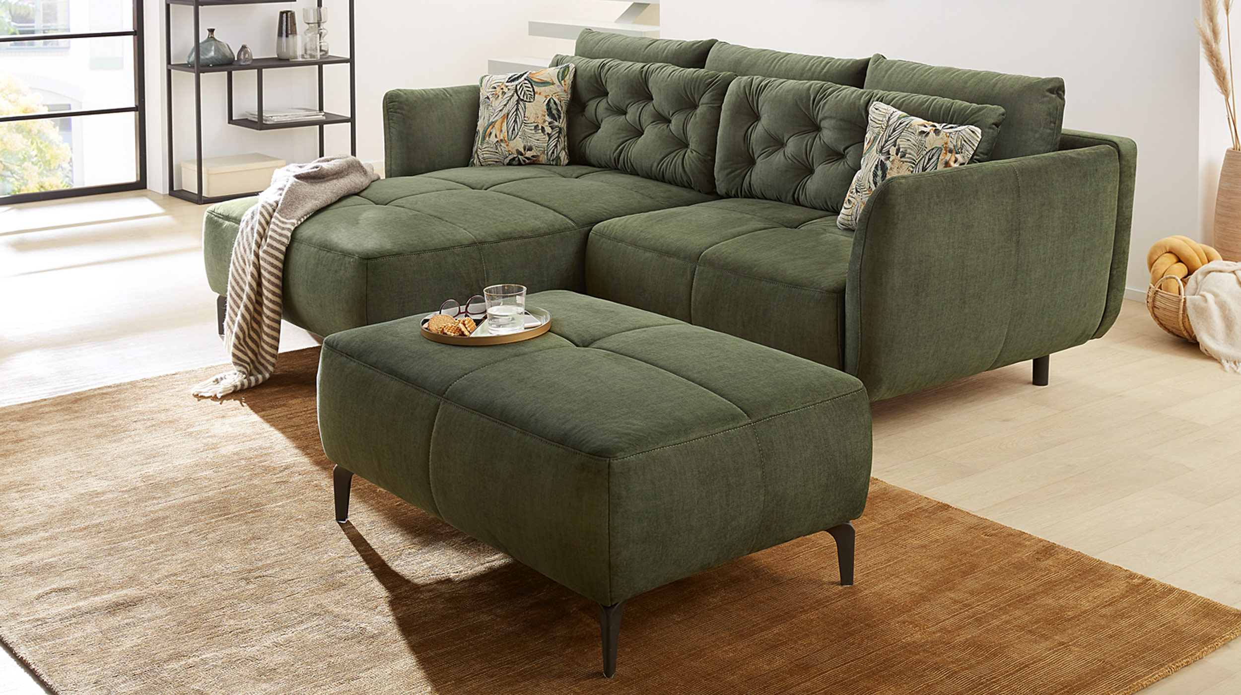 Ecksofa grün Veloursbezug 251 x 186 cm - SALO