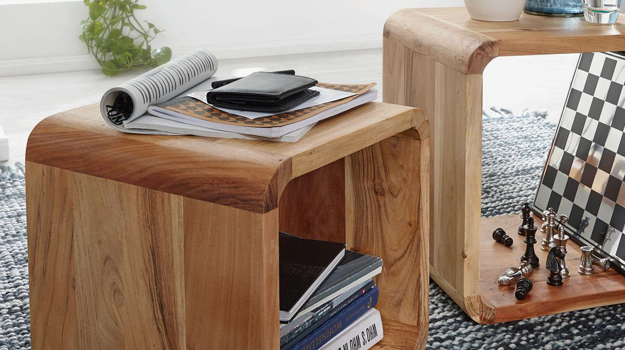Couchtisch 2er-Set Akazie lackiert massiv 43 x 36 cm - BINA