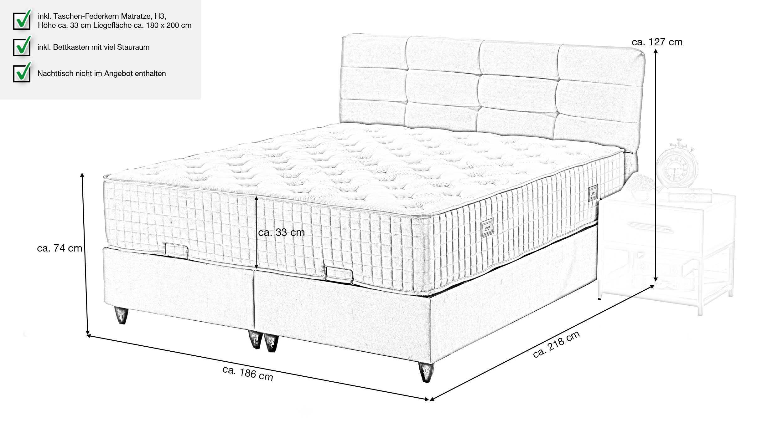 Boxbett 180 x 200 cm Stoffbezug grau - NAOMI 