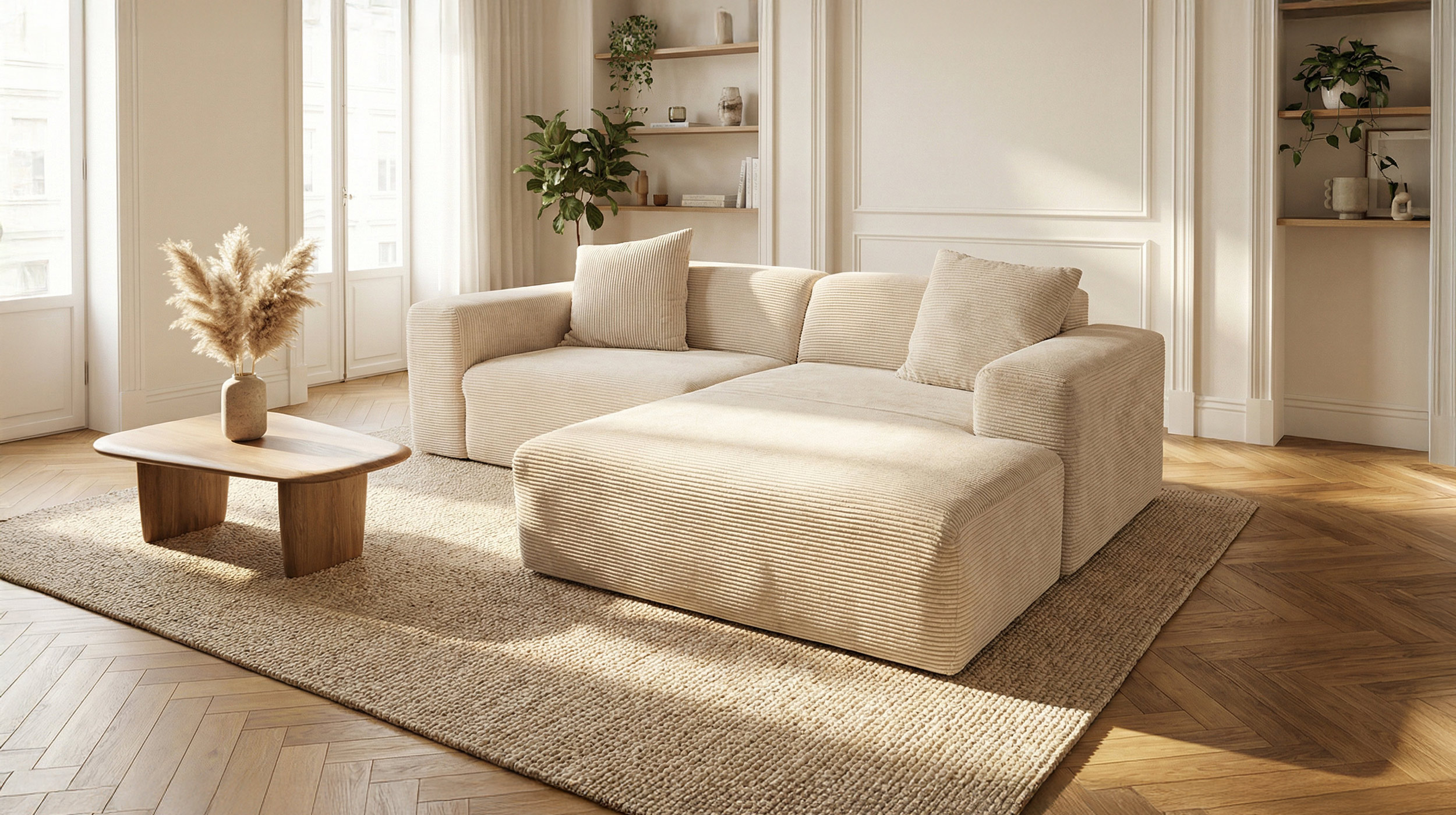 Ecksofa Cord creme 256 x 174 cm - TOMMY