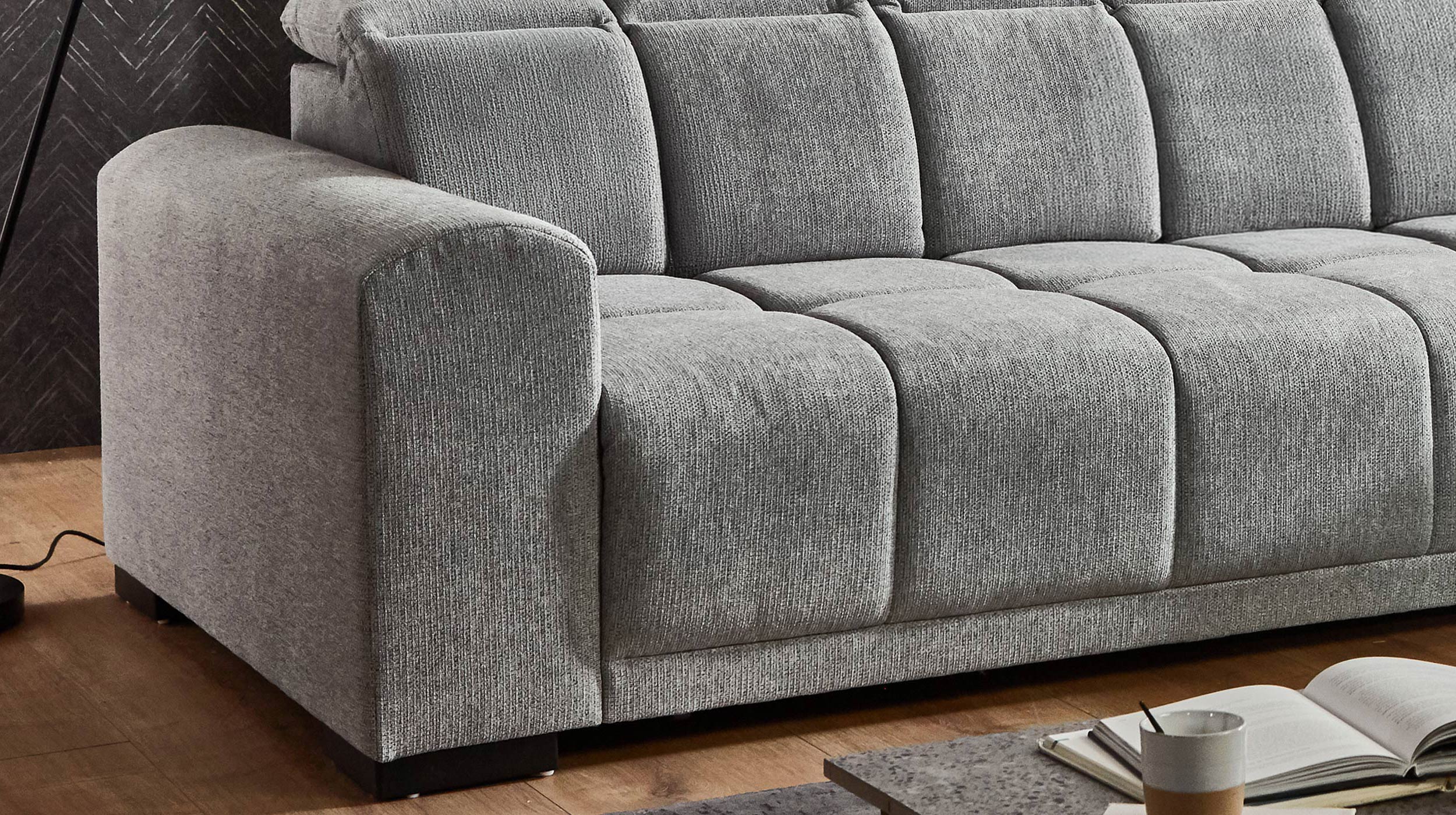 Ecksofa grau elektrisch ausfahrbar 301 x 195 cm - OT rechts - MASTER