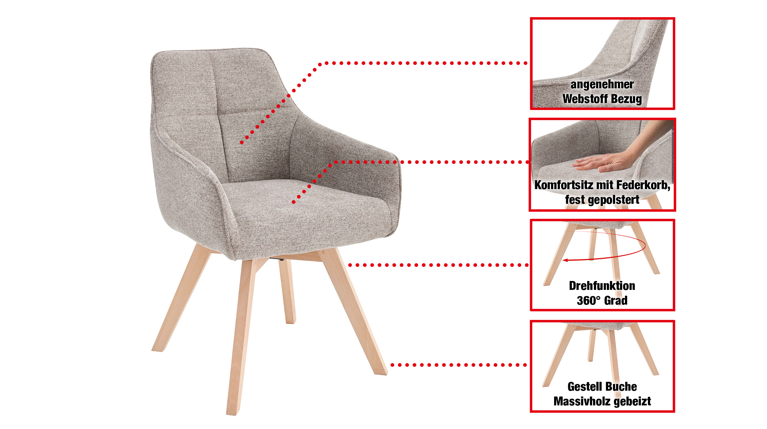 Polsterstuhl Armlehnstuhl schlamm Webstoff - Buche massiv - LIPARI