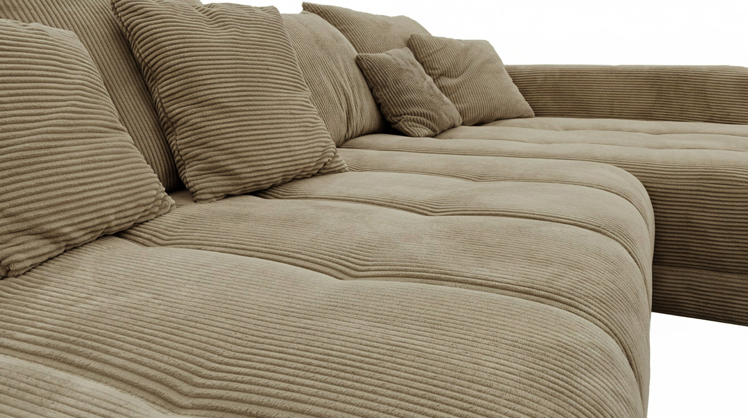 Ecksofa Cord grün elektrisch ausfahrbar 300 cm - OT rechts - ARTEMIS