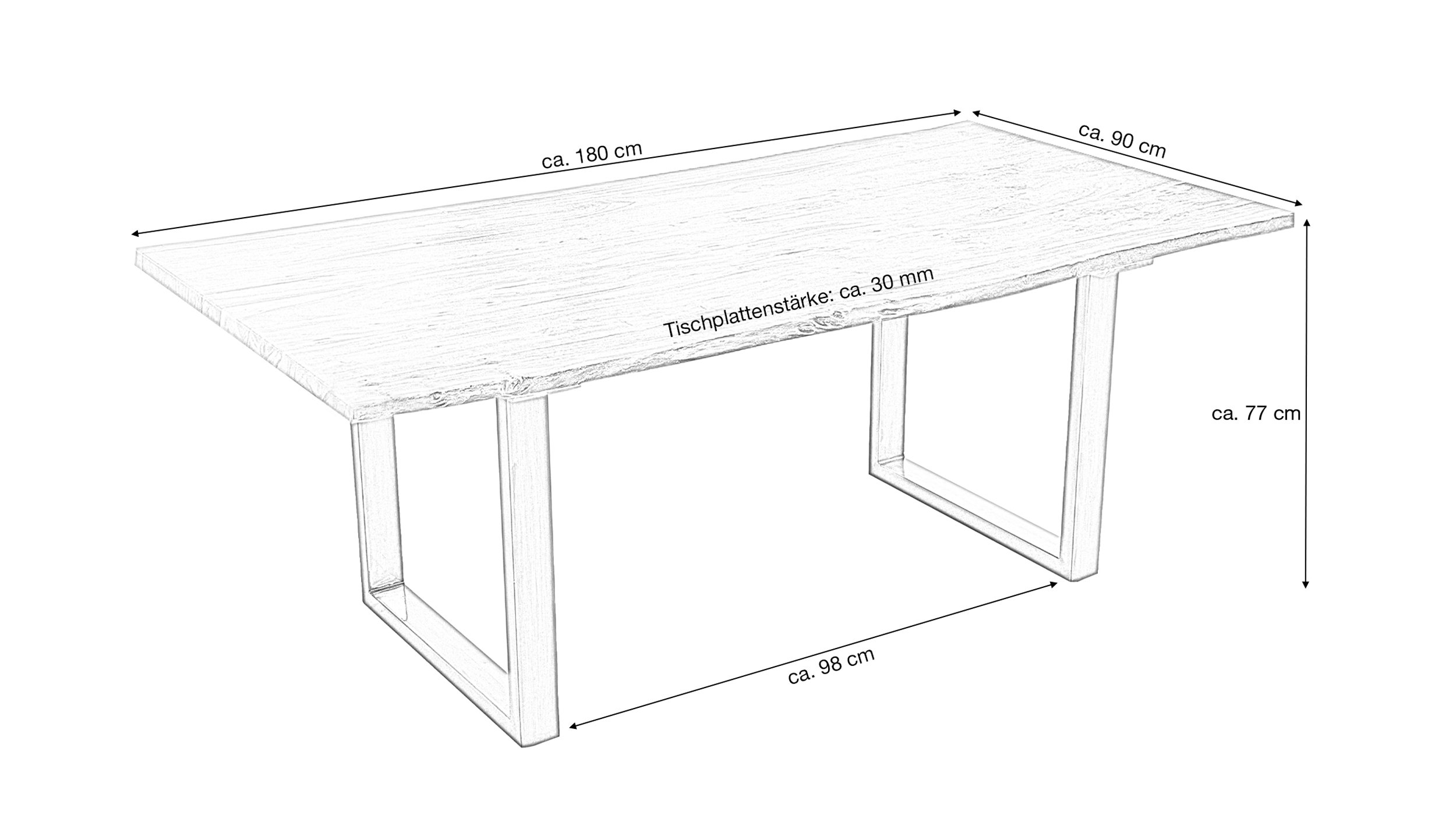 Esstisch Baumkantentisch 180 x 90 cm Akazie massiv - AGRA