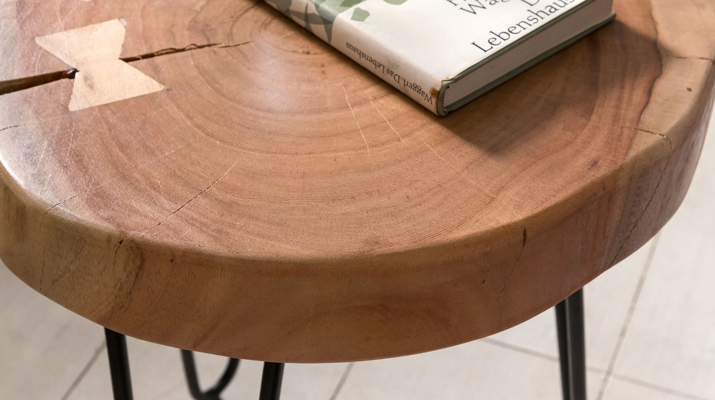 Beistelltisch Akazie massiv lackiert - rund - 35 x 45 cm - ACAS