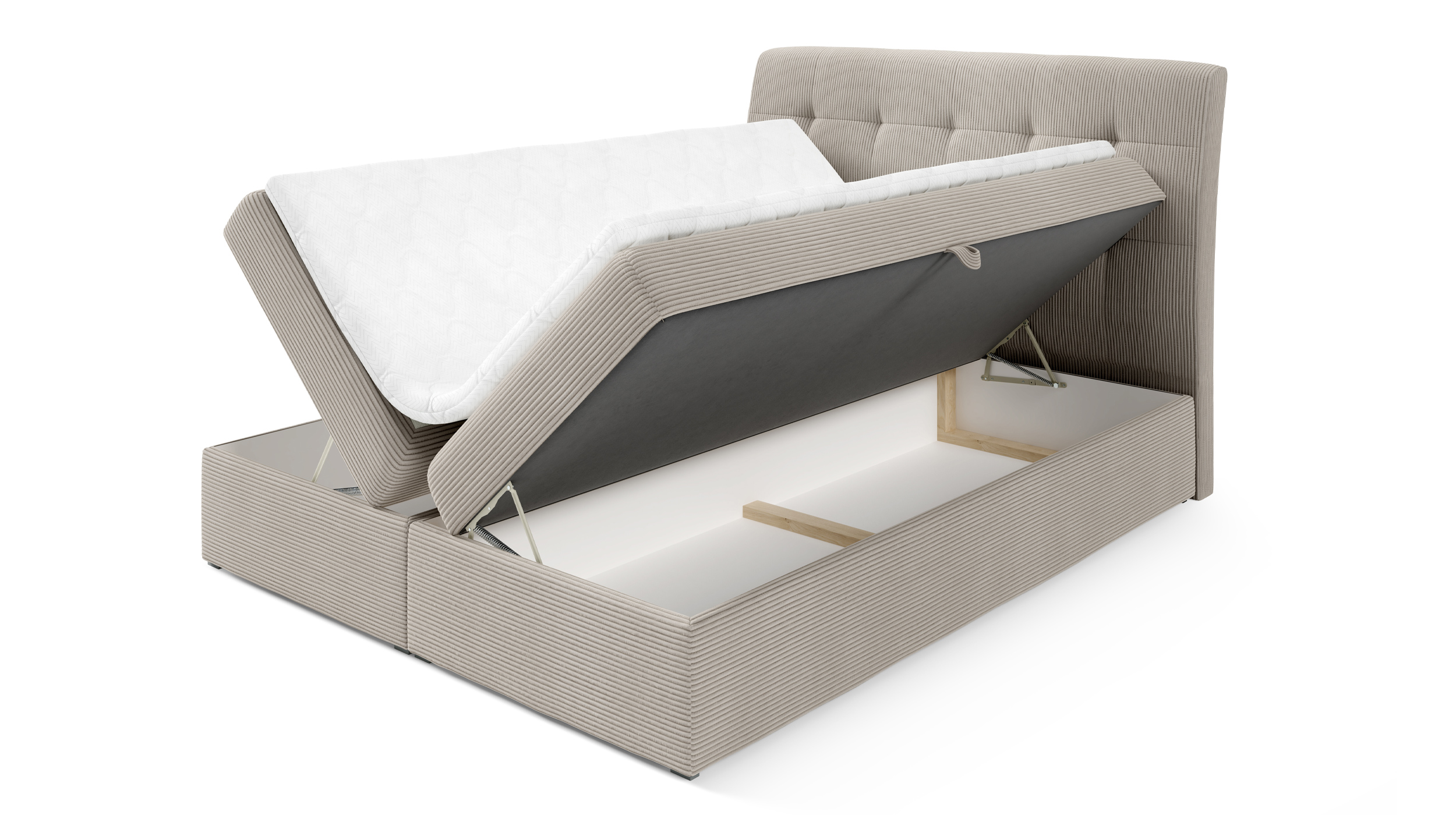 Boxbett Cord creme 160 x 200 cm mit Bettkasten - DIEGO