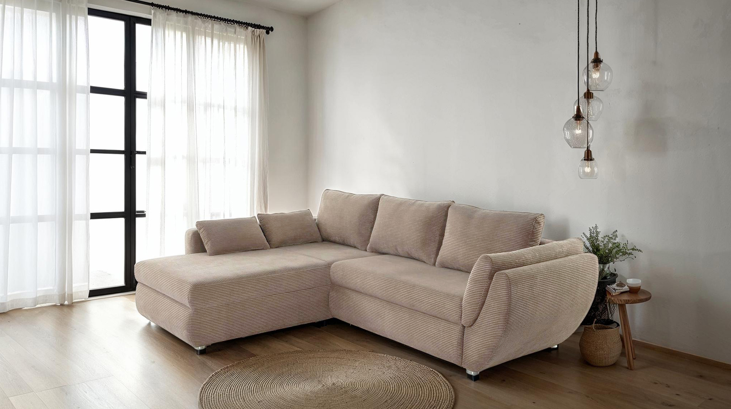 Ecksofa Cord taupe - Schlaffunktion Bettkasten 272 cm - TAIFUN