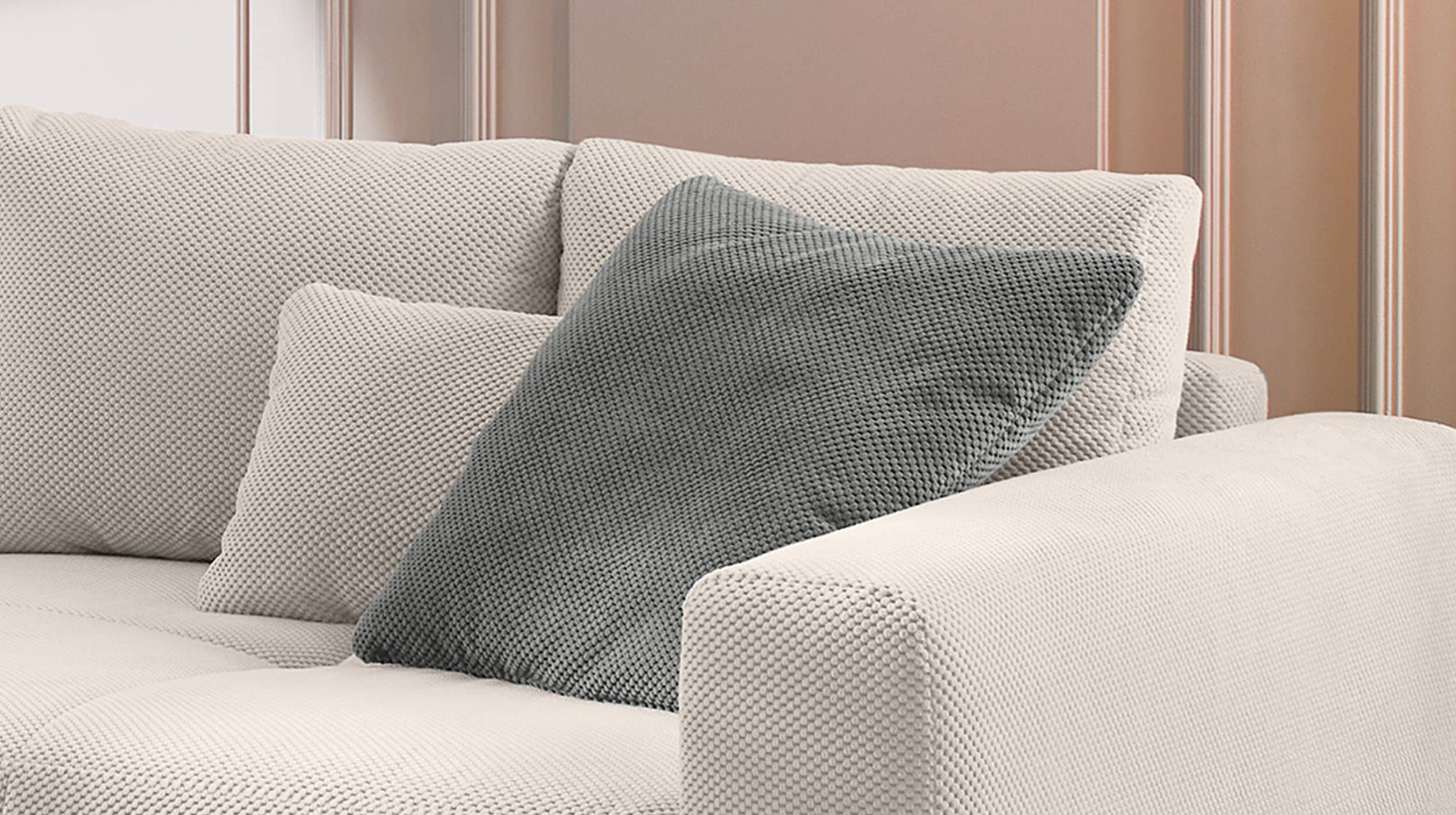 Big Sofa Cord mit Federkern beige 287 cm - MARA