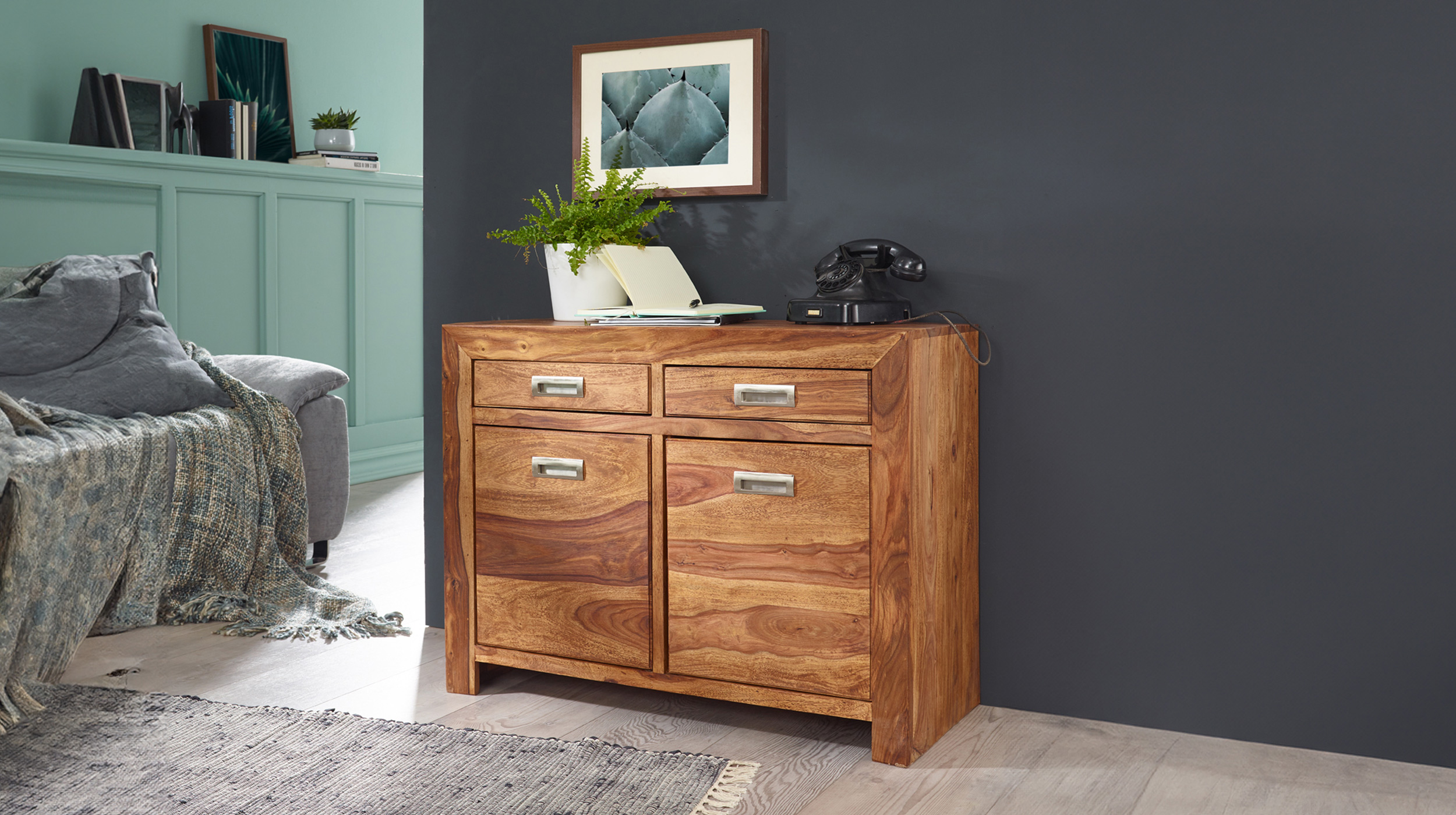 Sideboard mit 2 Schubladen Sheesham massiv 90 cm - MOA