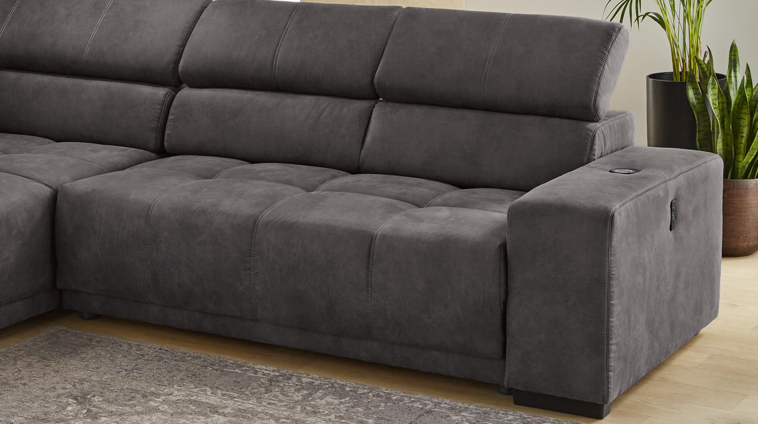 Ecksofa grau ausziehbar - Sitztiefenverstellung 315 cm - LE MANS