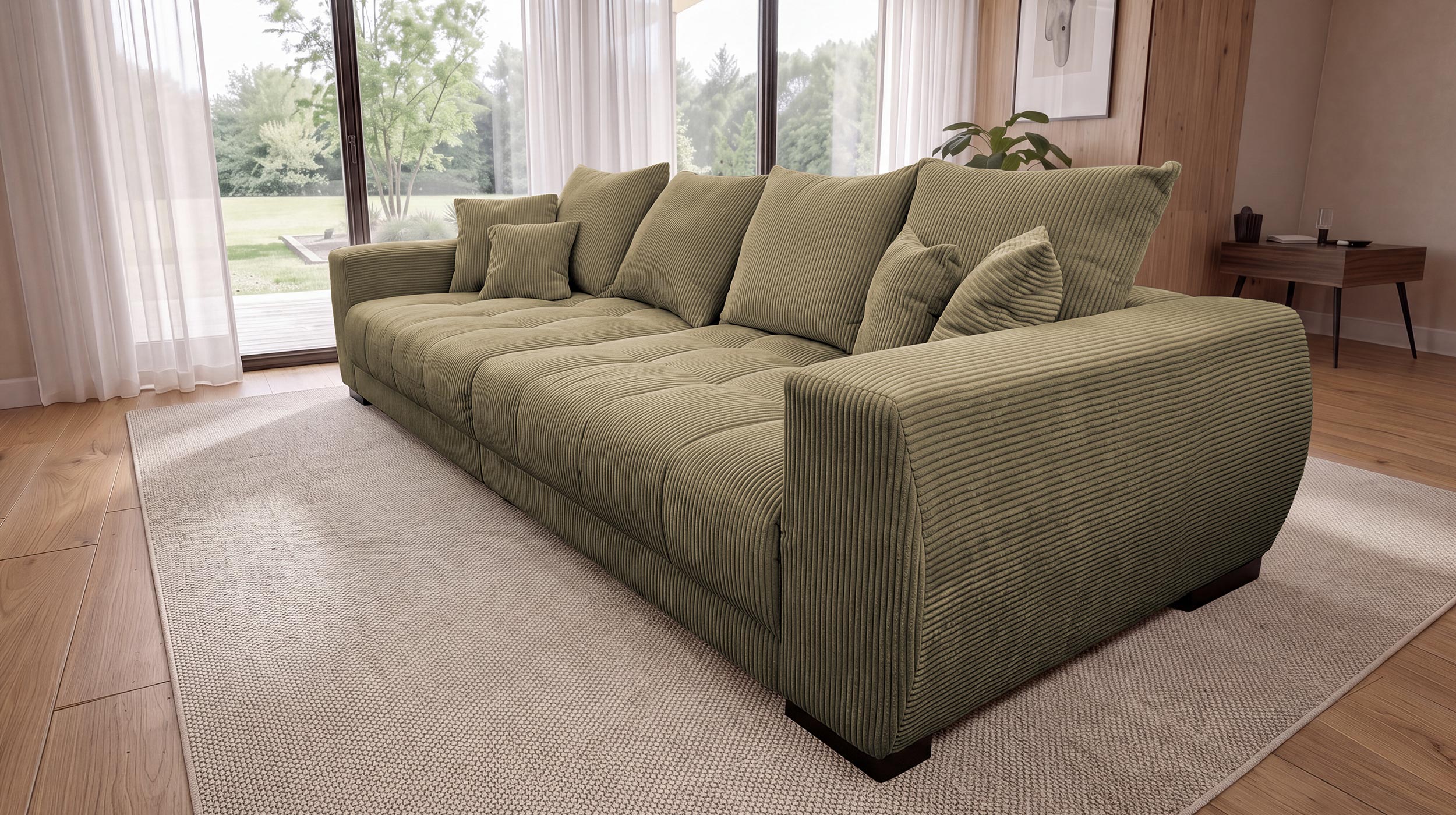 Big Sofa Cord grün mit Nosagunterfederung 300 cm - ARTEMIS