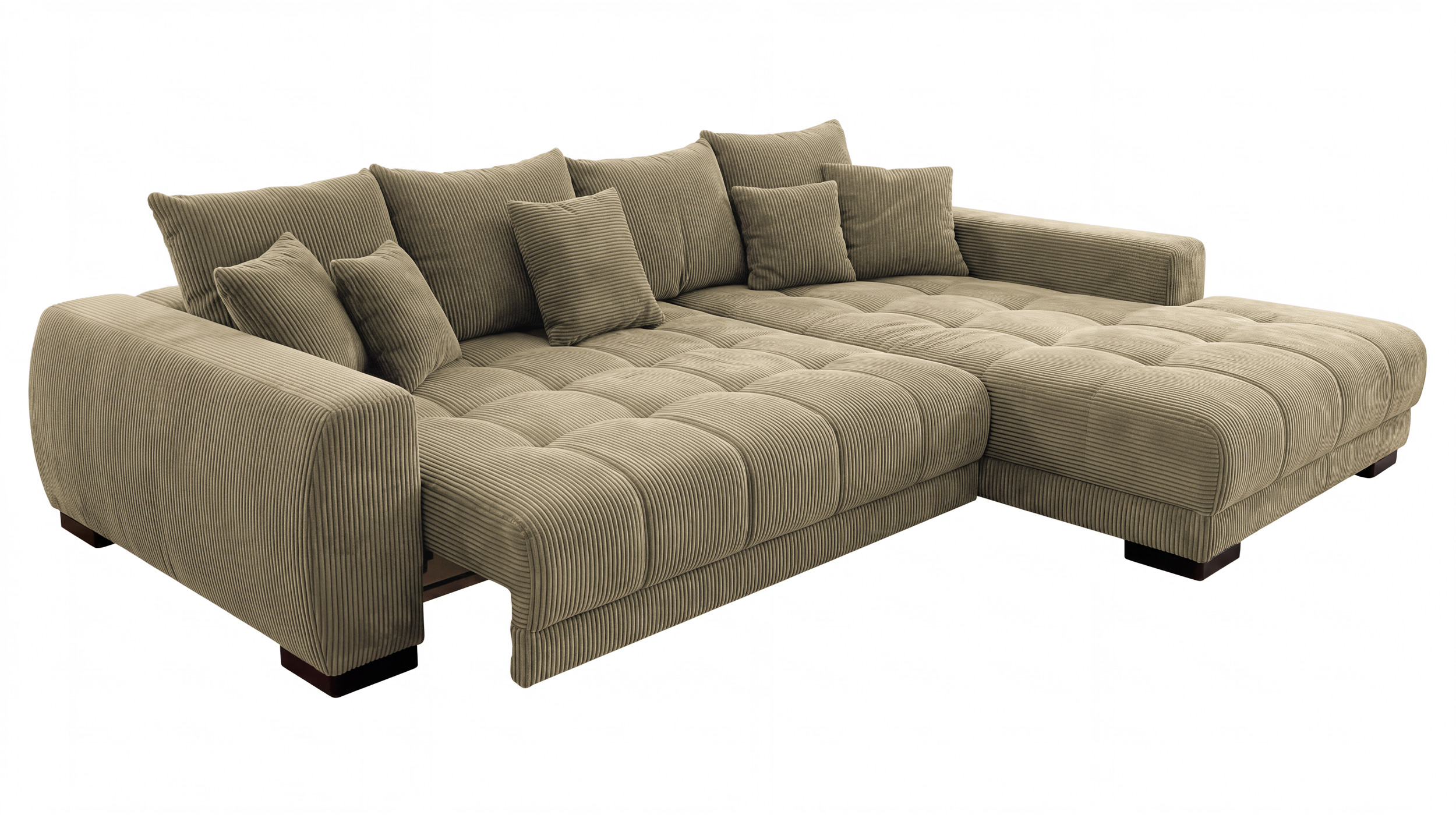 Ecksofa Cord grün elektrisch ausfahrbar 300 cm - OT rechts - ARTEMIS