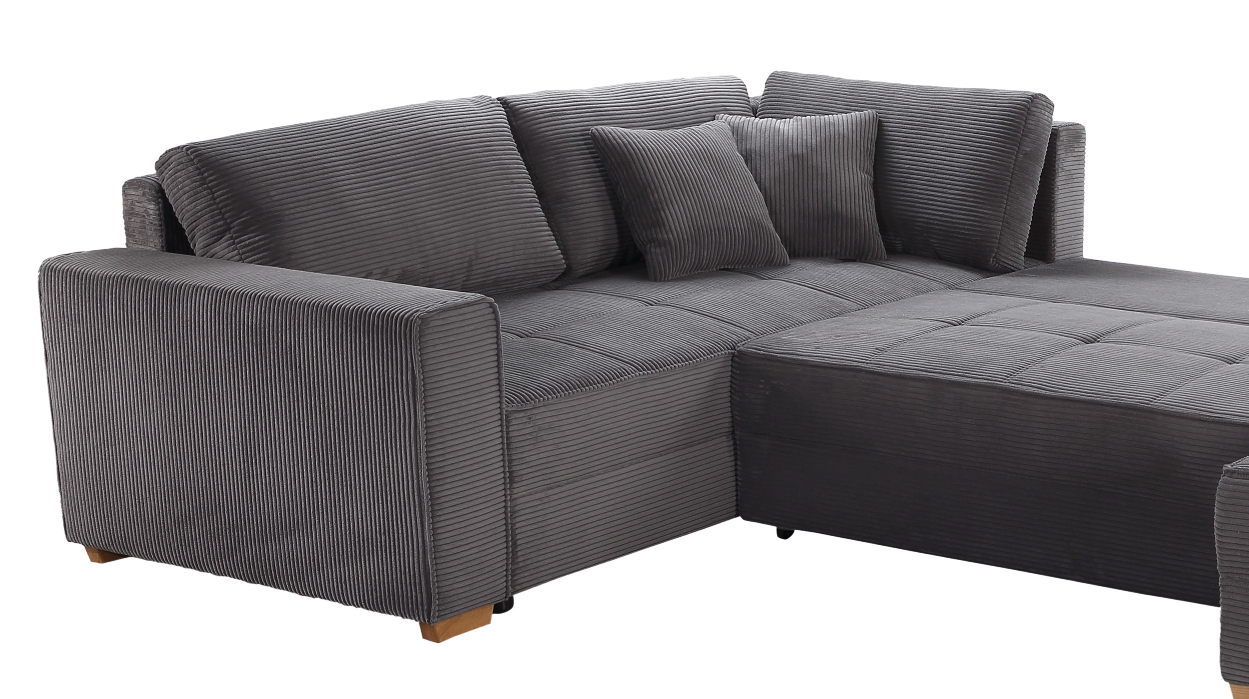 Wohnlandschaft Schlaffunktion Cord grau Bettkasten 379 cm - ALBA