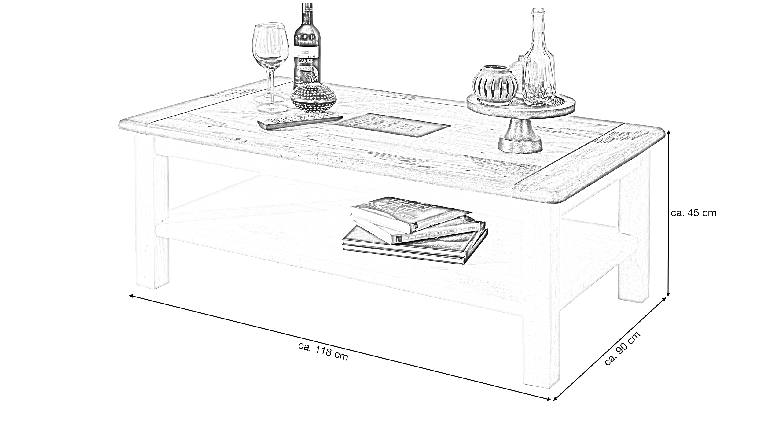 Couchtisch Massivholz weiß Mango 118 x 70 cm - EMANUEL 