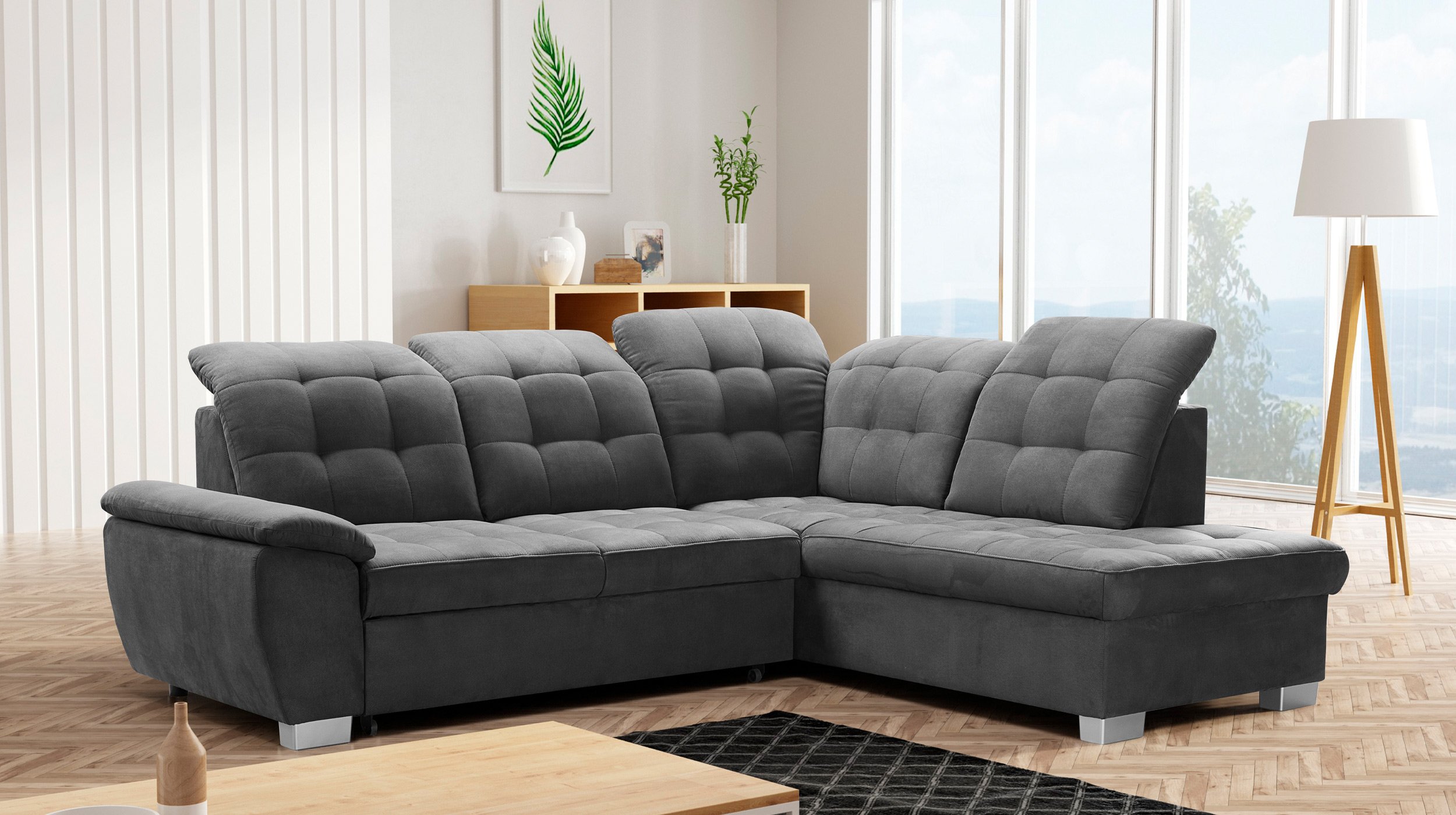 Ecksofa mit Schlaffunktion grau 262 x 215 cm Bettkasten - LOTTA