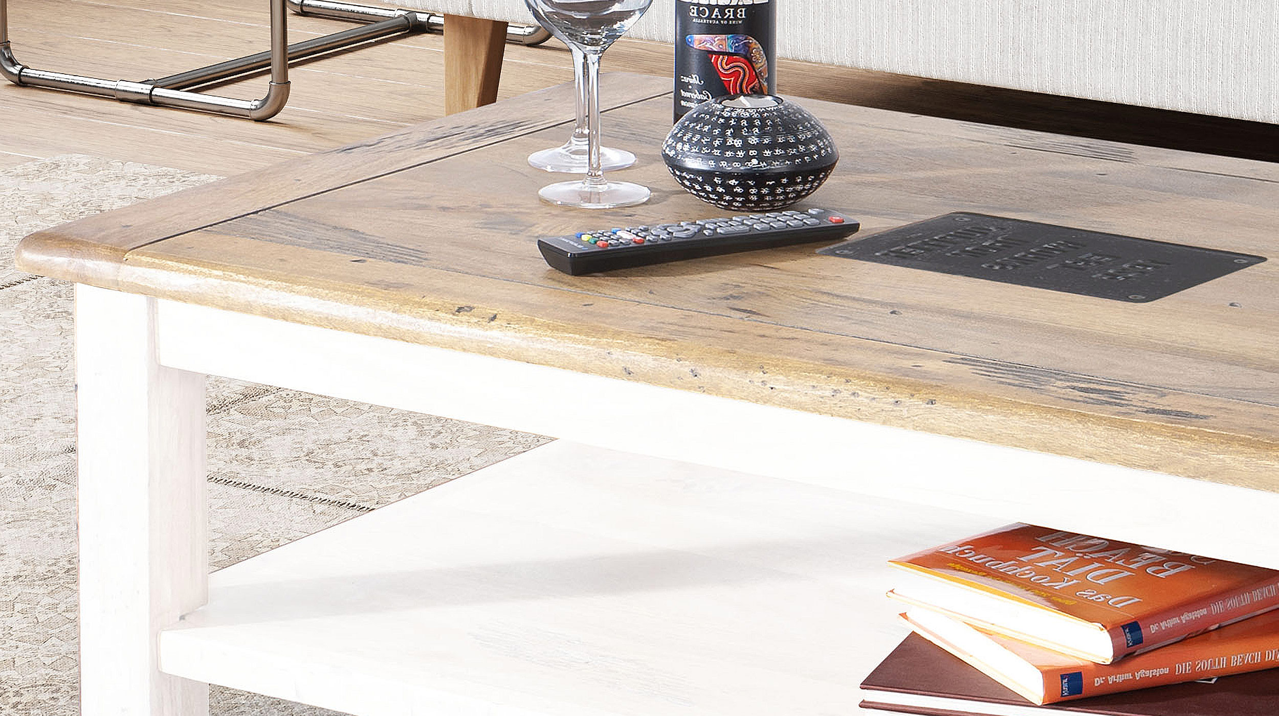 Couchtisch Massivholz weiß Mango 118 x 70 cm - EMANUEL 