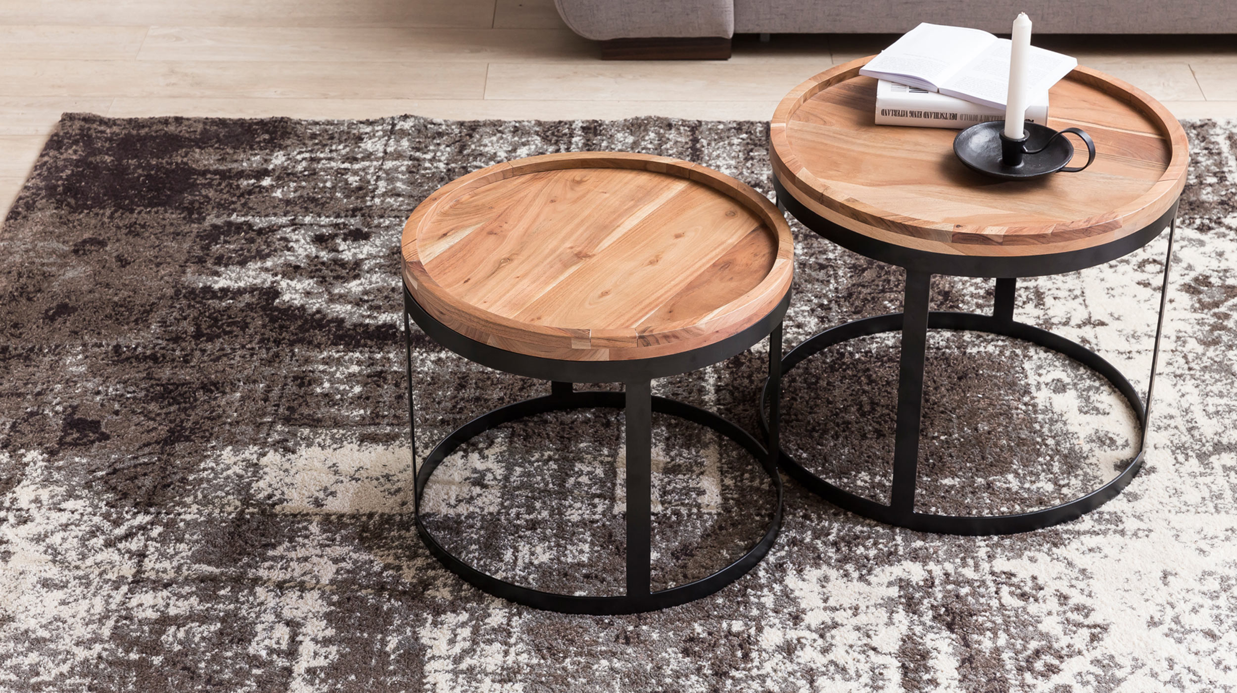 Couchtisch 2er-Set Akazie massiv lackiert - 53 cm - 48 cm - TAVA
