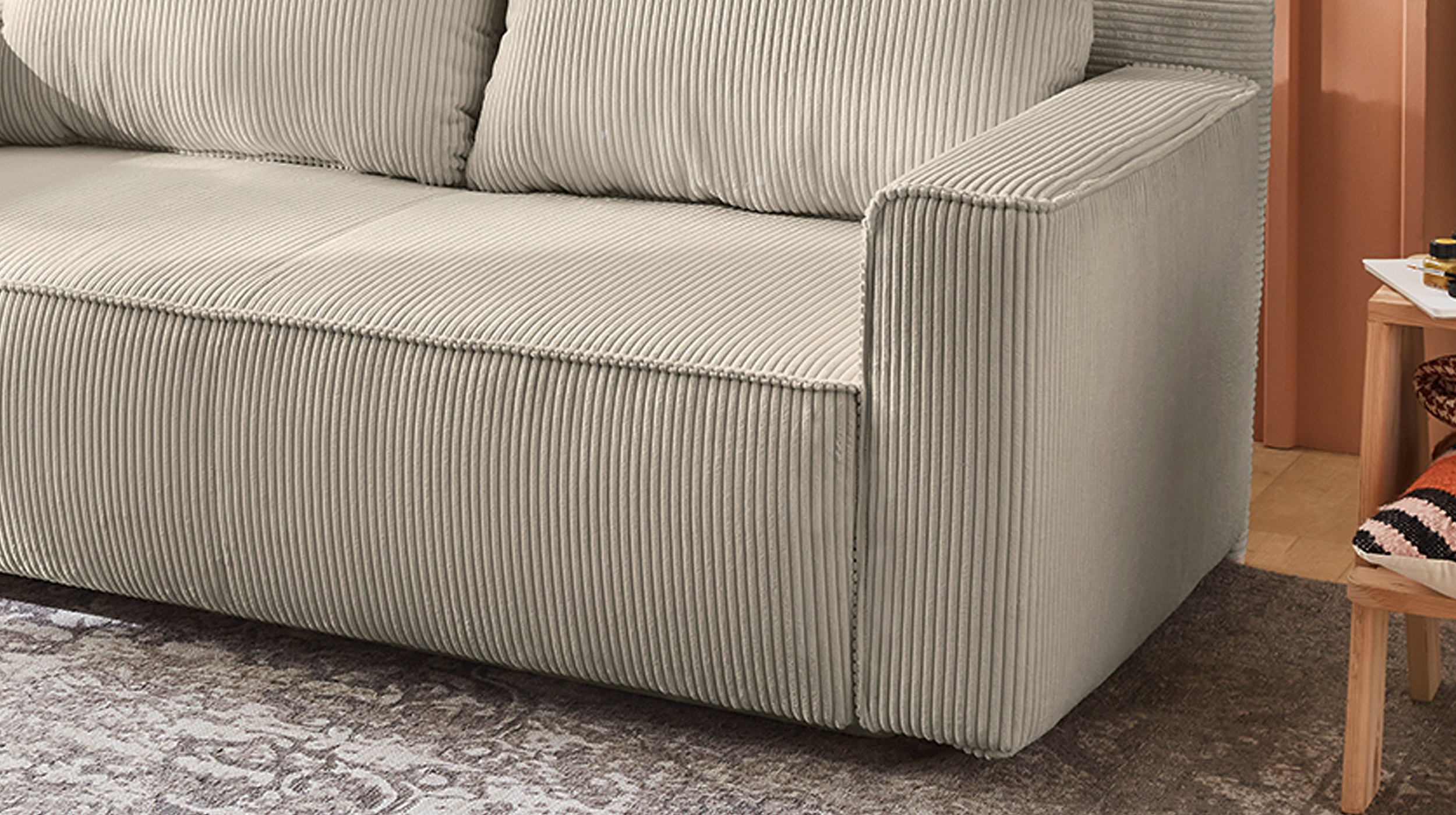 Schlafsofa mit Bettkasten grau-beige 185 x 88 cm - RON 