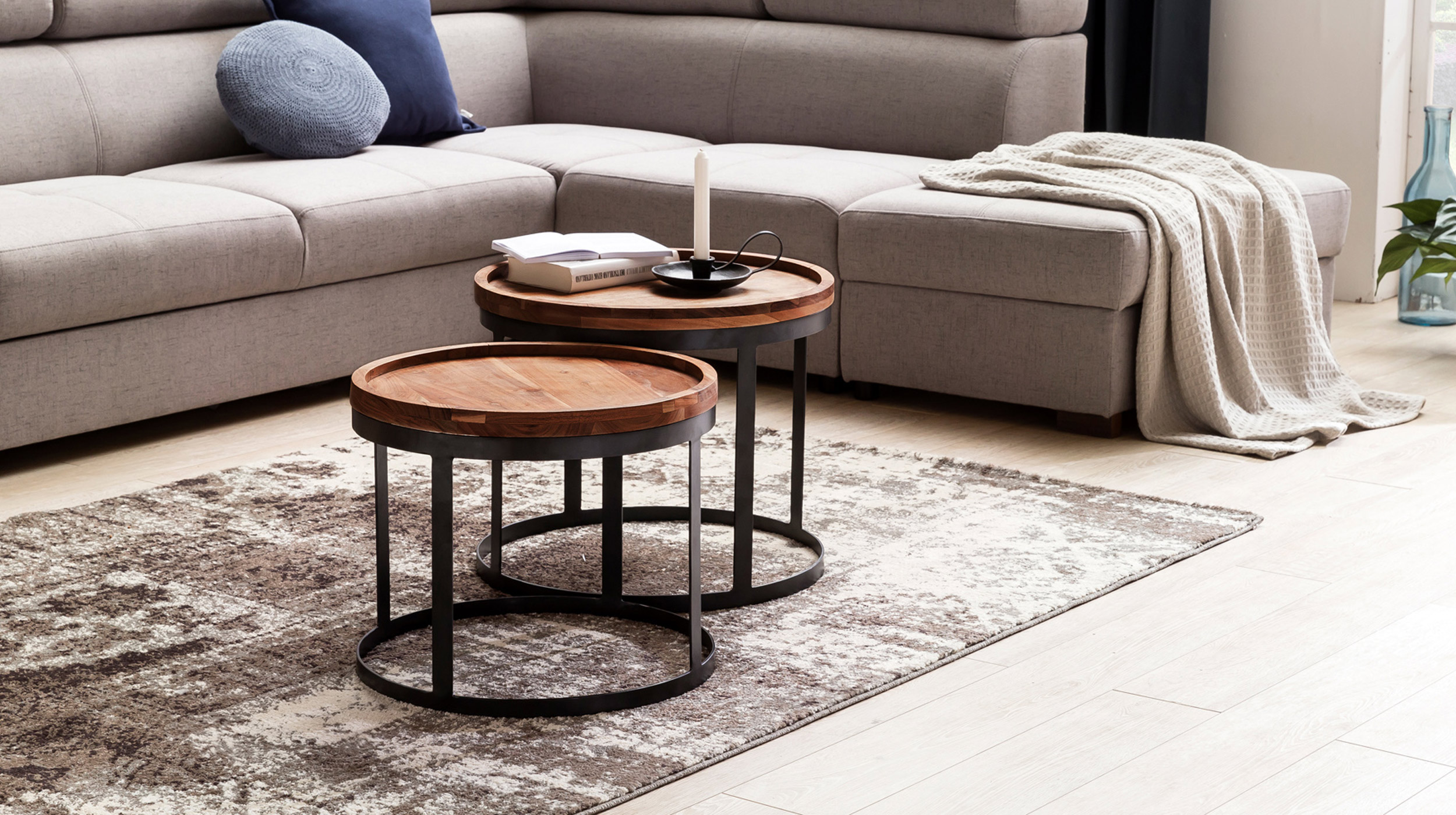 Couchtisch 2er-Set Sheesham massiv gebeizt - 53 cm - 48 cm - TRANA
