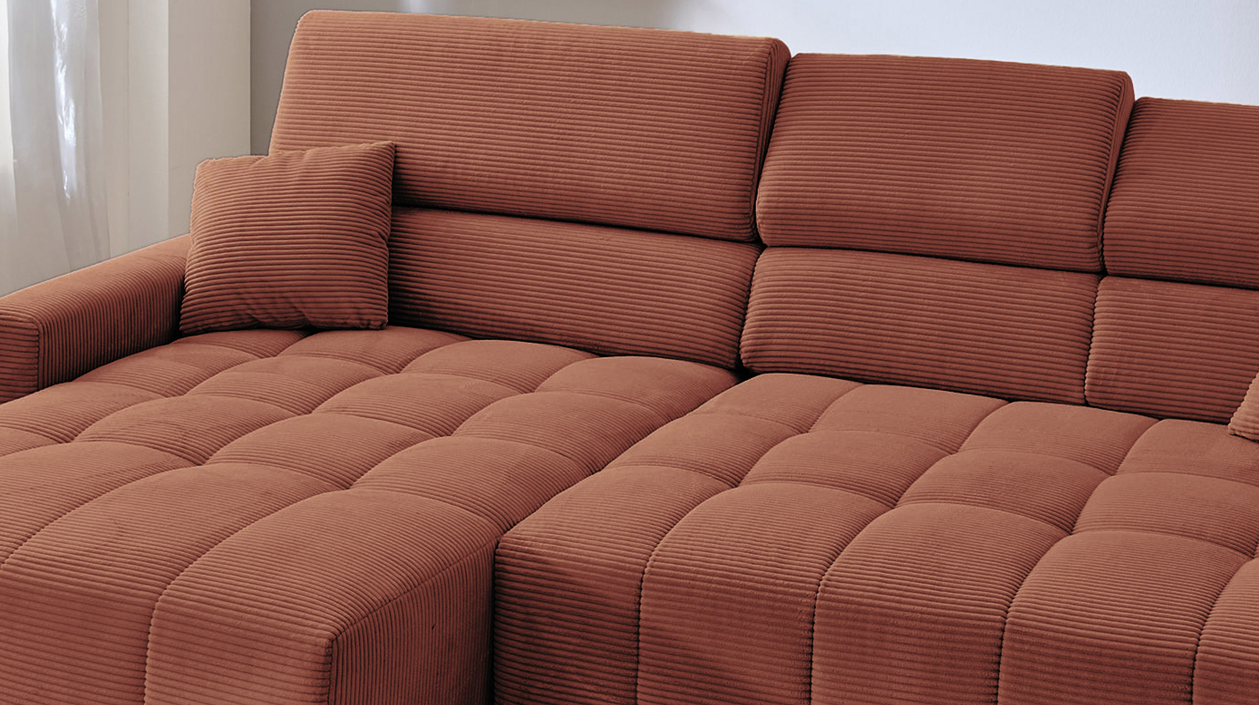 Ecksofa Cord rost ausziehbar - Sitztiefenverstellung 256 cm - OT links - SIMPLE