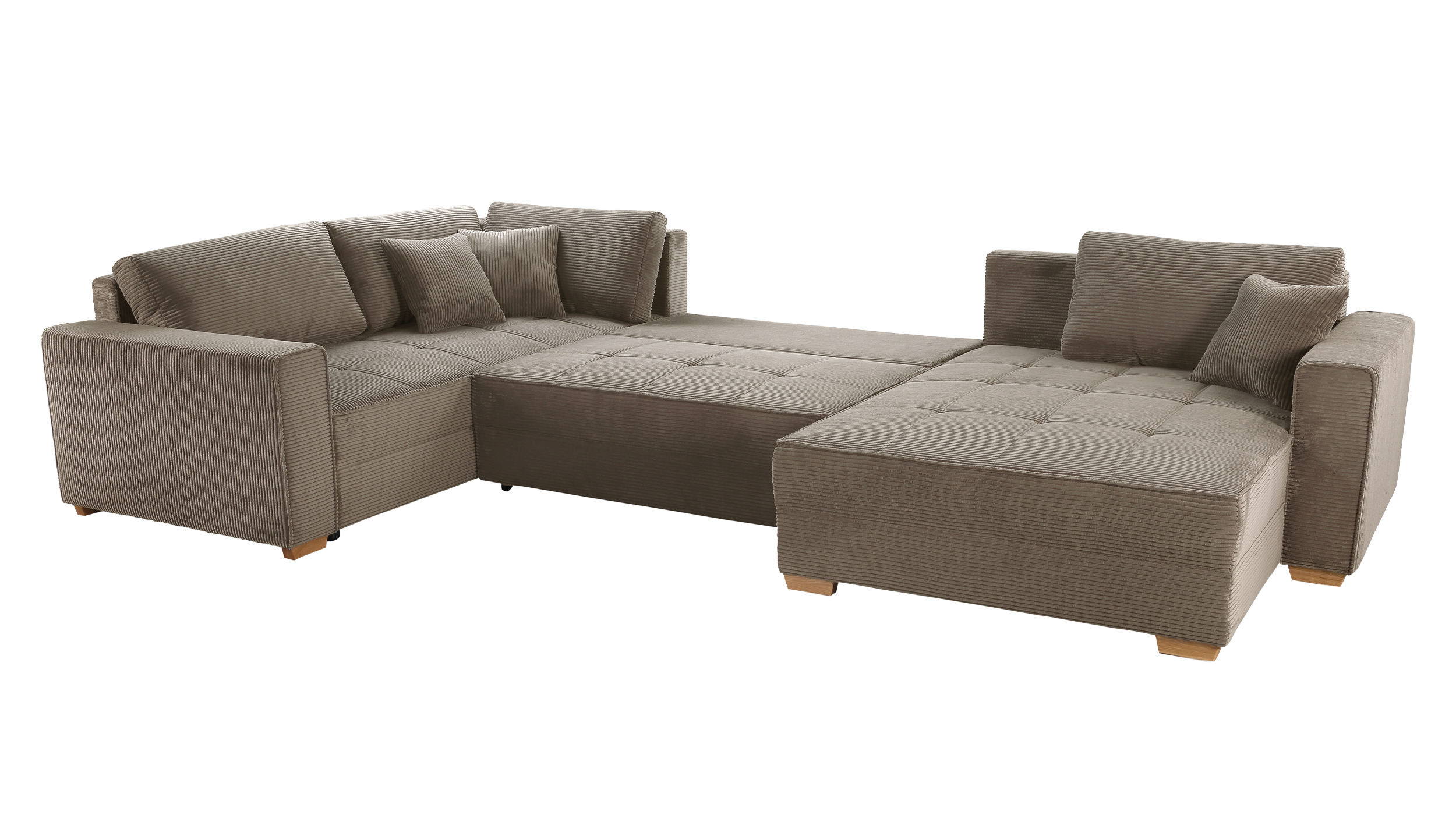 Wohnlandschaft Schlaffunktion Cord taupe Bettkasten 379 cm - ALBA